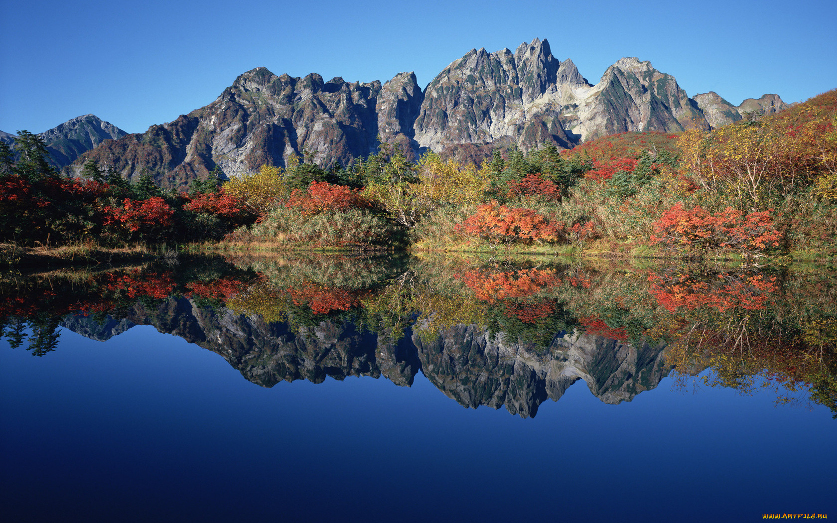 природа, реки, озера, осень, кусты, горы, отражение, озеро