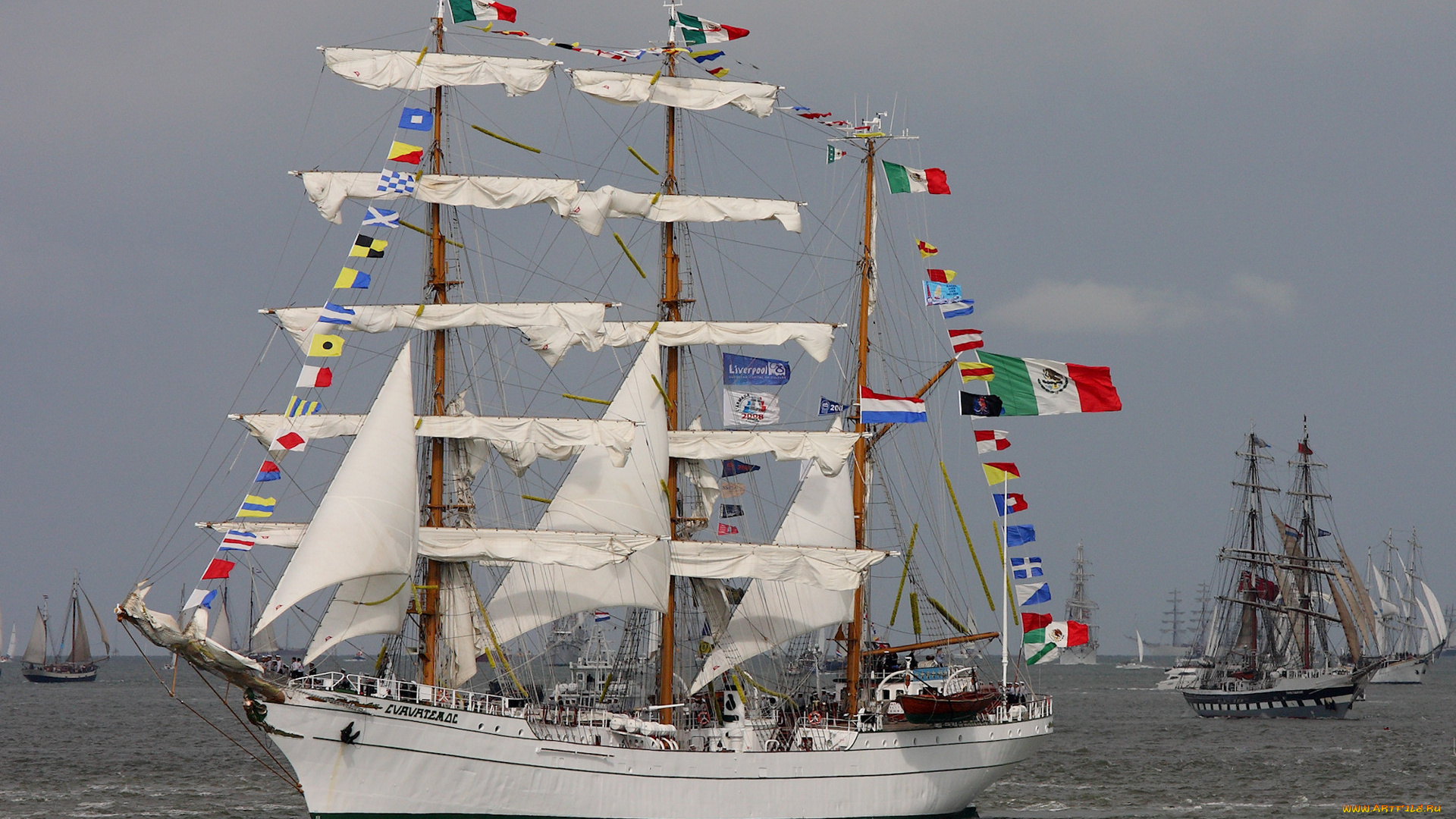 корабли, парусники, ships, boats, sailboats, sea, water, flags