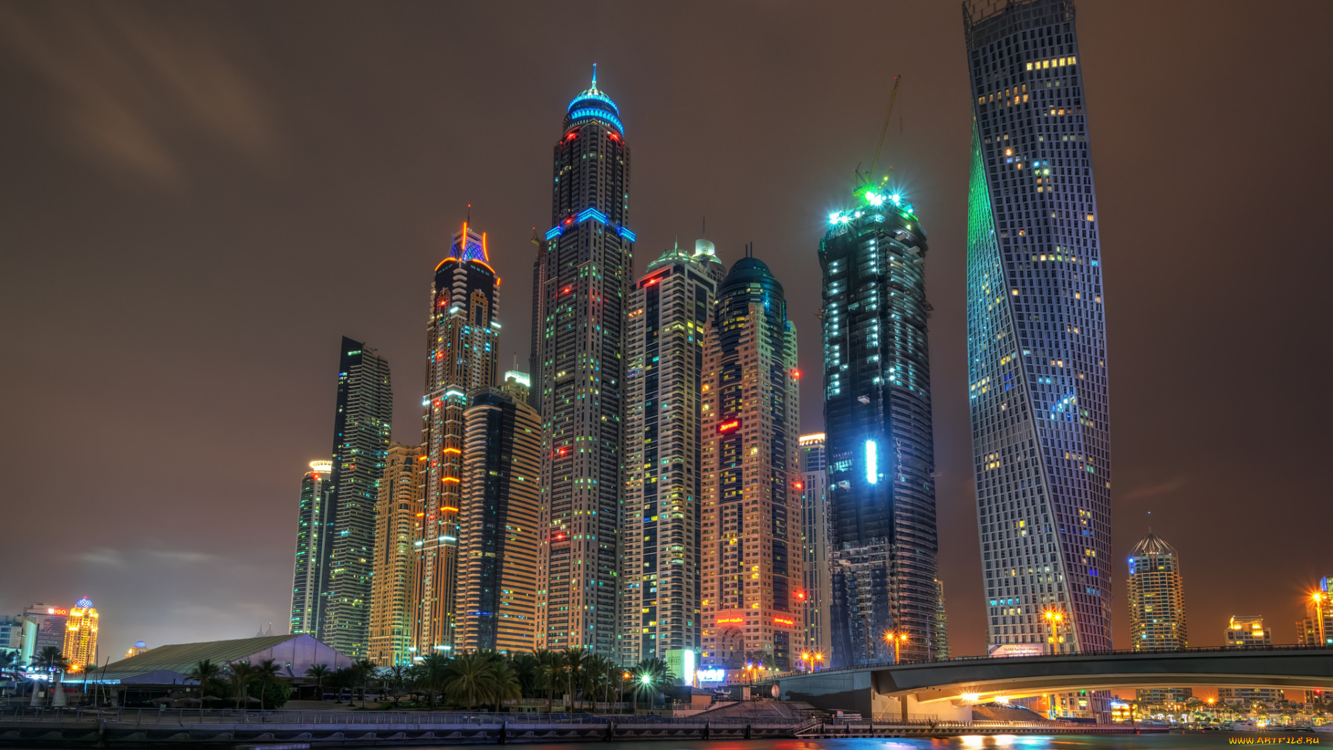 cayan, tower, -, dubai, marina, города, дубай, , оаэ, ночь, огни, небоскребы