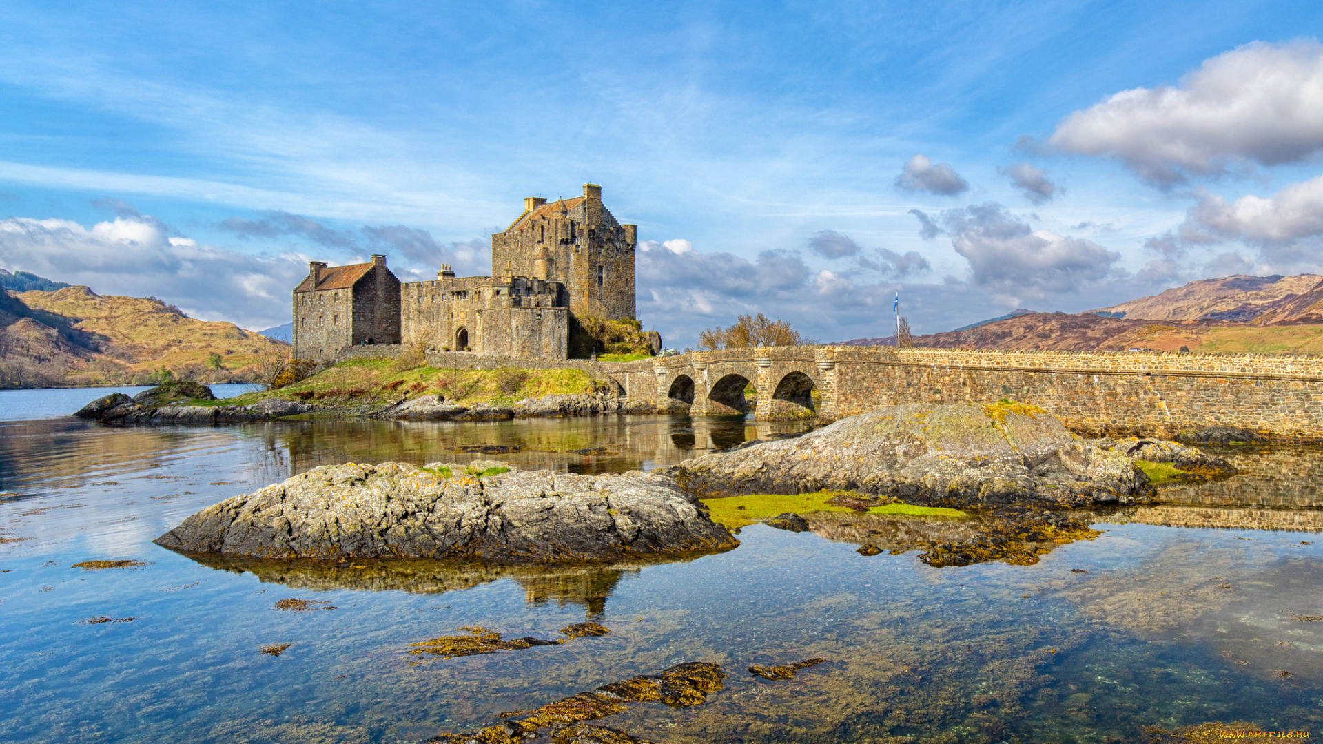 eilean, donan, castle, города, замок, эйлен-донан, , шотландия, горы, озеро, замок