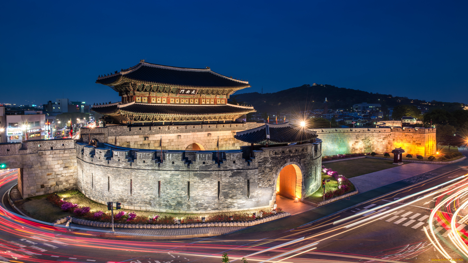hwaseong, fortress, города, -, дворцы, , замки, , крепости, корея, крепость, ночь