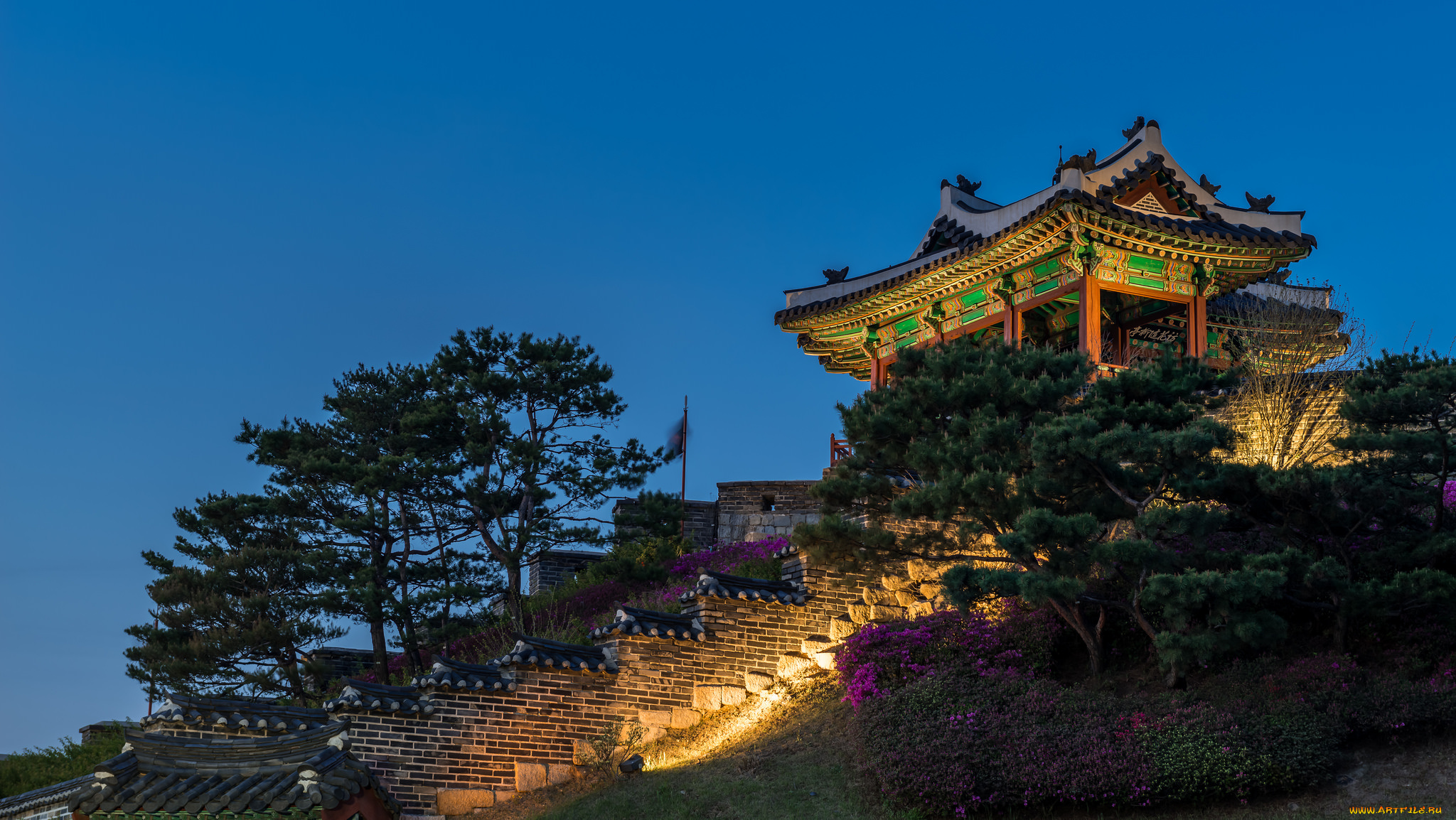 hwaseong, fortress, города, -, дворцы, , замки, , крепости, корея, крепость, ночь