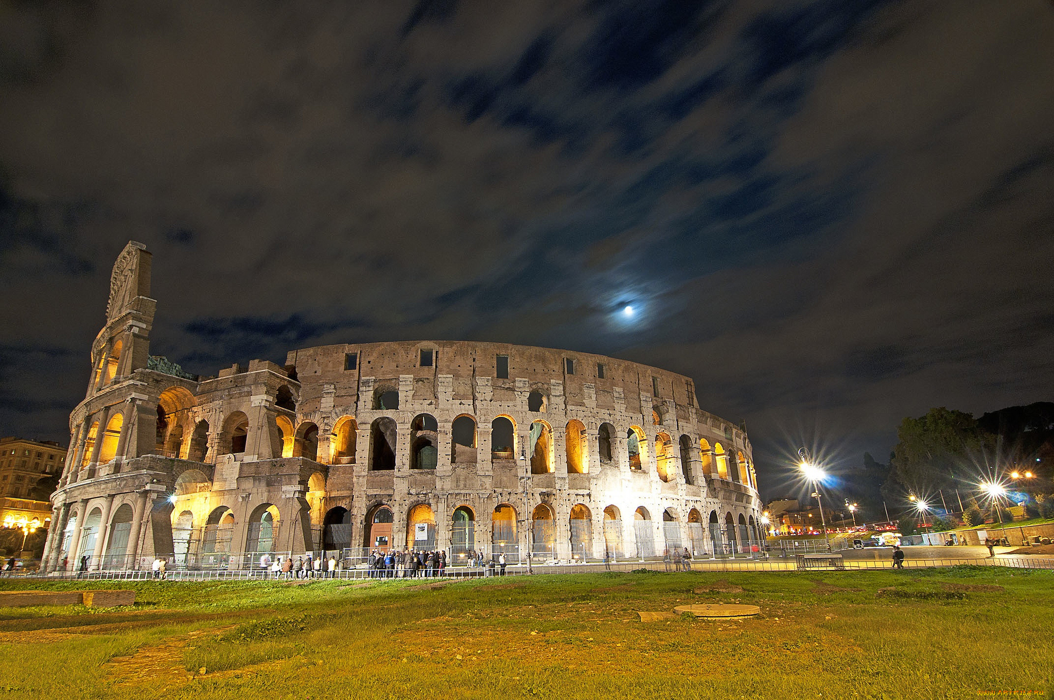 rome, colosseum, города, рим, , ватикан, , италия, огни, колизей, ночь