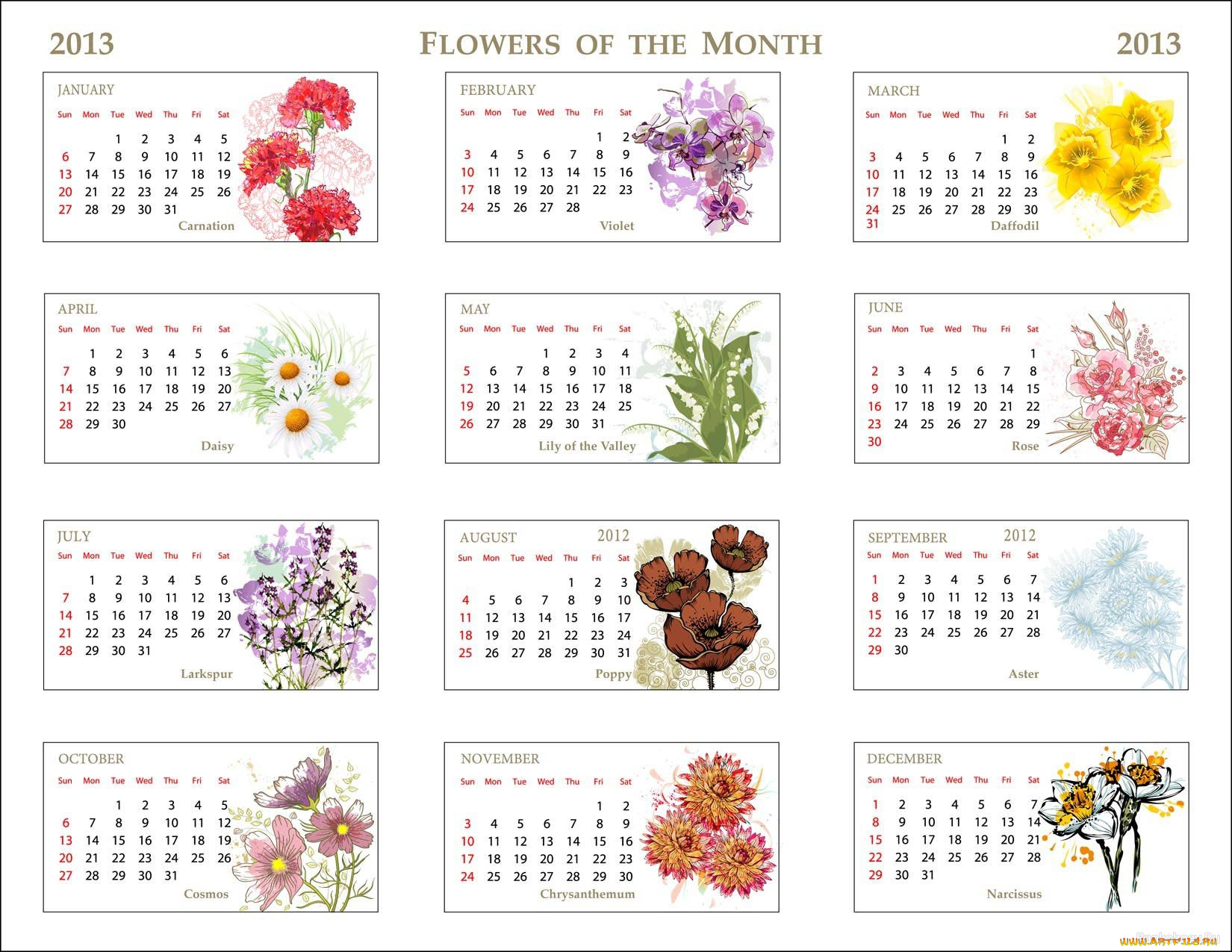 календари, рисованные, векторная, графика, календарь, 2013