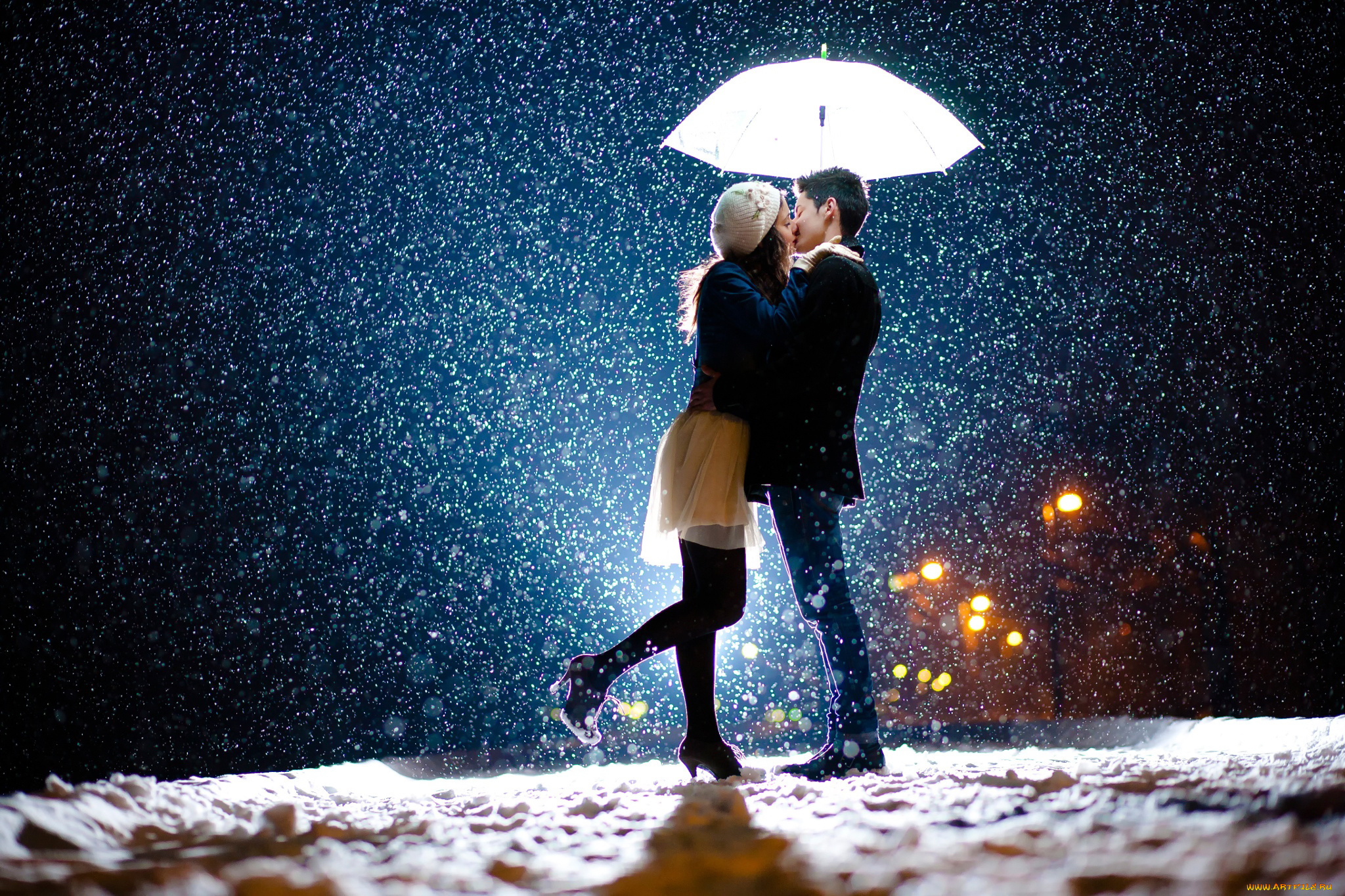 разное, мужчина, женщина, парень, девушка, снег, зонт, любовь