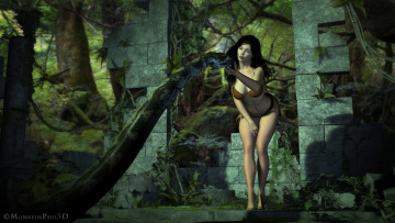Картинка 3д+графика фантазия+ fantasy лес девушка взгляд змея