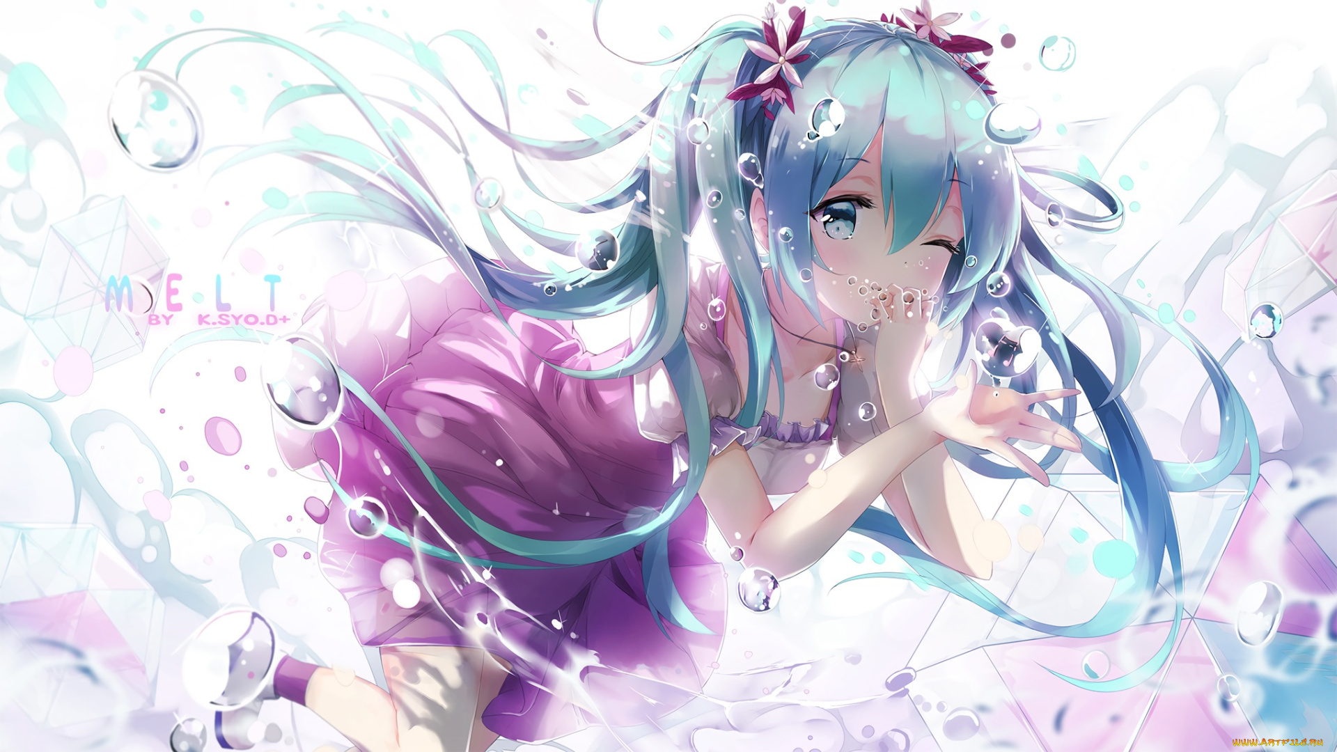 аниме, vocaloid, пузырьки, девочка, kuroi, asahi, hatsune, miku