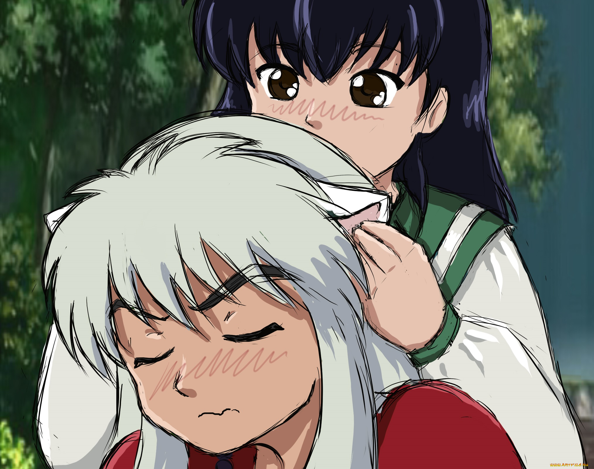 аниме, inuyasha, парень, арт, инуяша, полу-демон, кагоме