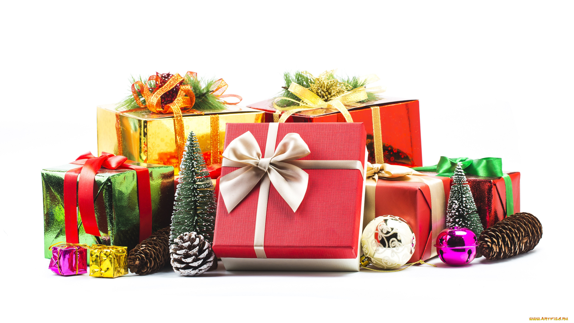 праздничные, подарки, и, коробочки, новый, год, подарки, игрушки, шишки, декор