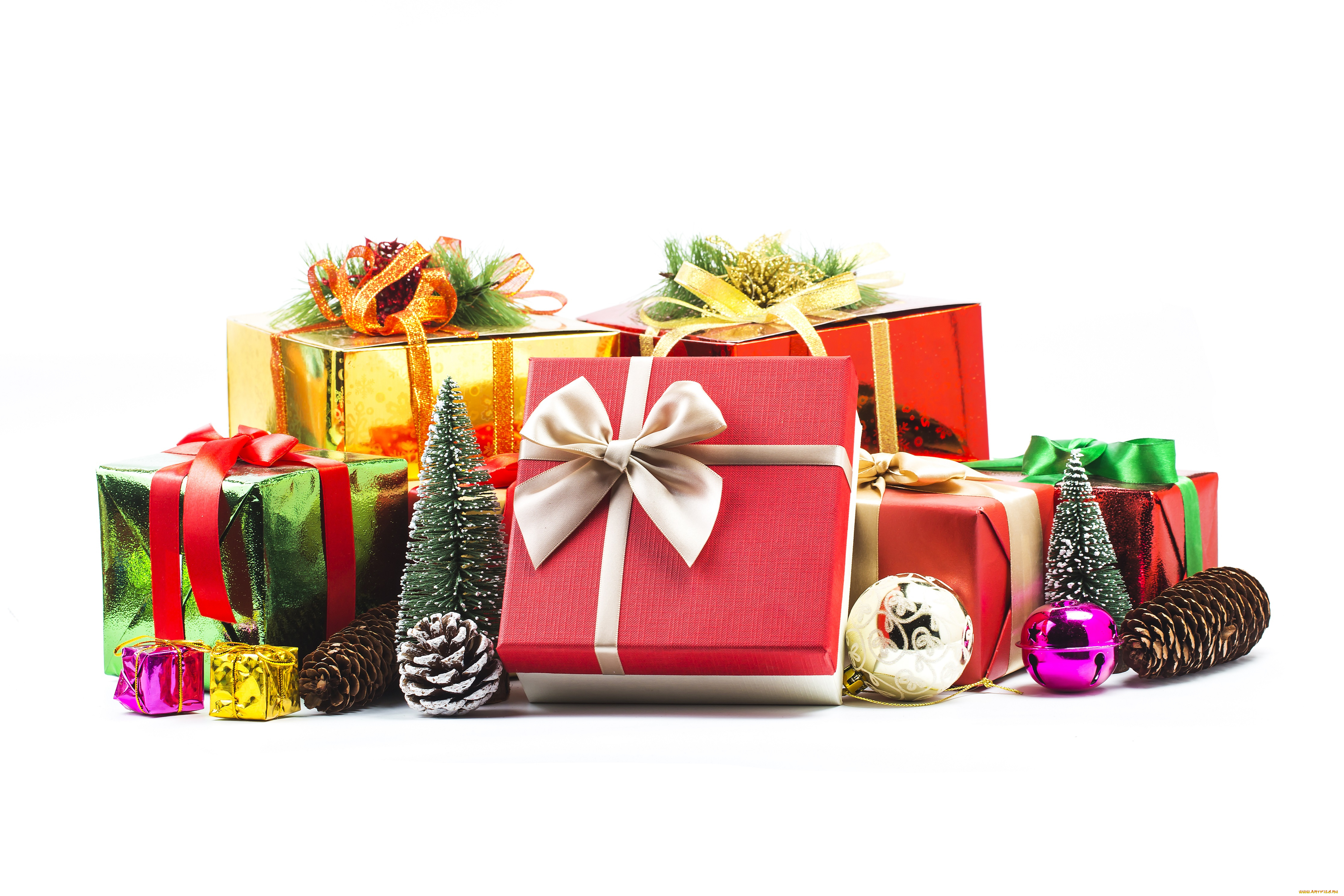праздничные, подарки, и, коробочки, новый, год, подарки, игрушки, шишки, декор