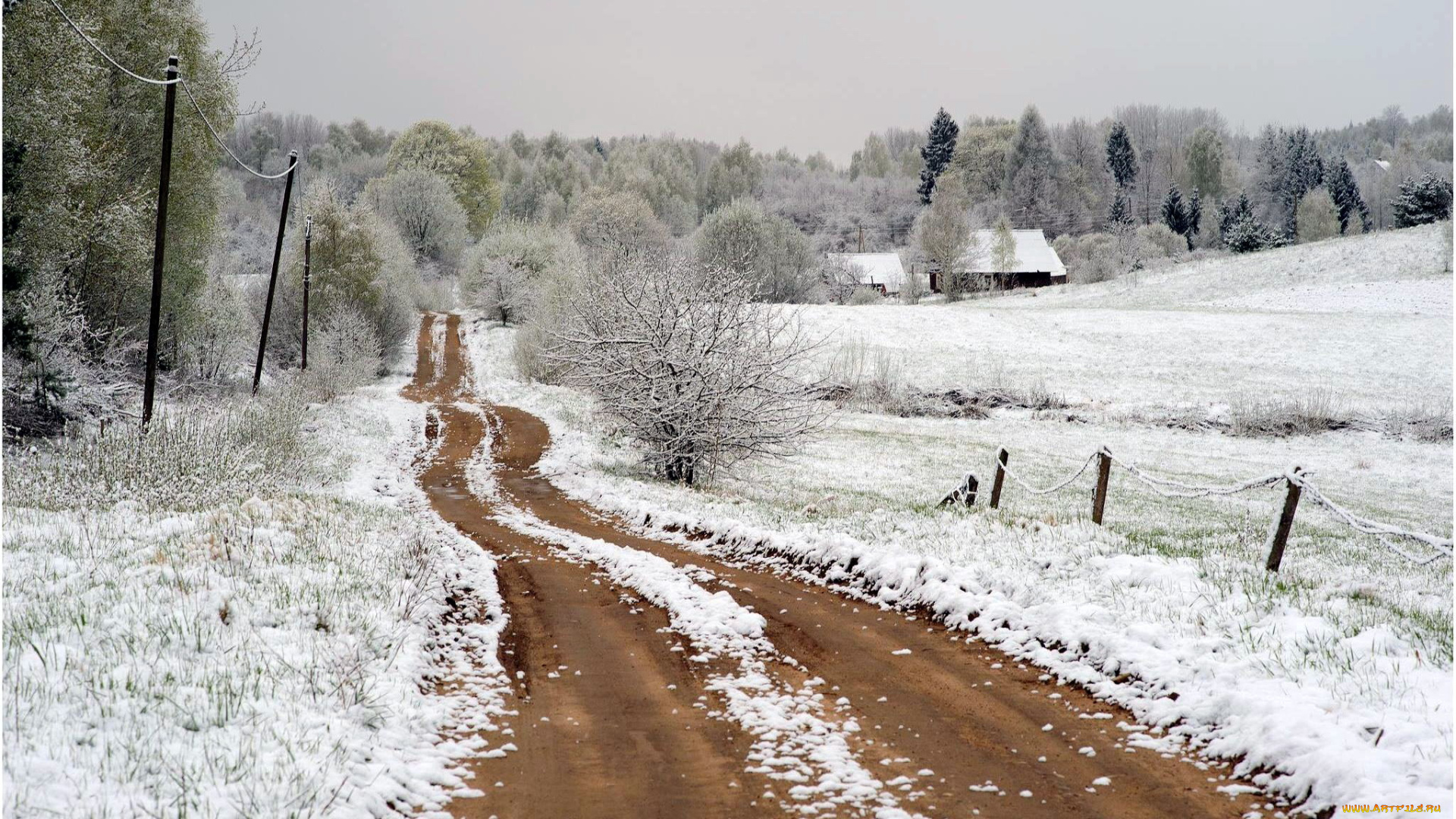 природа, дороги, снег, проселочная, дорога