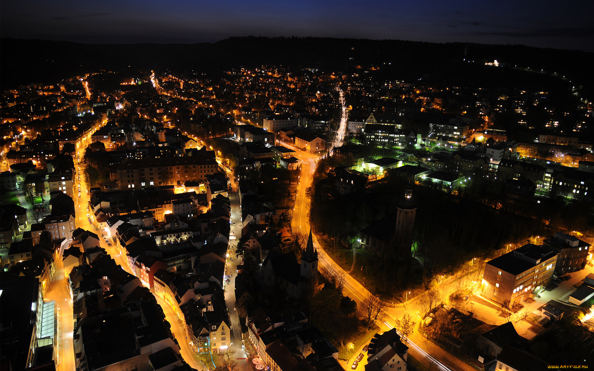 города, огни, ночного, jena, thuringia, germany