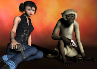 Картинка 3д графика fantasy фантазия обезьяна сигарета девушка