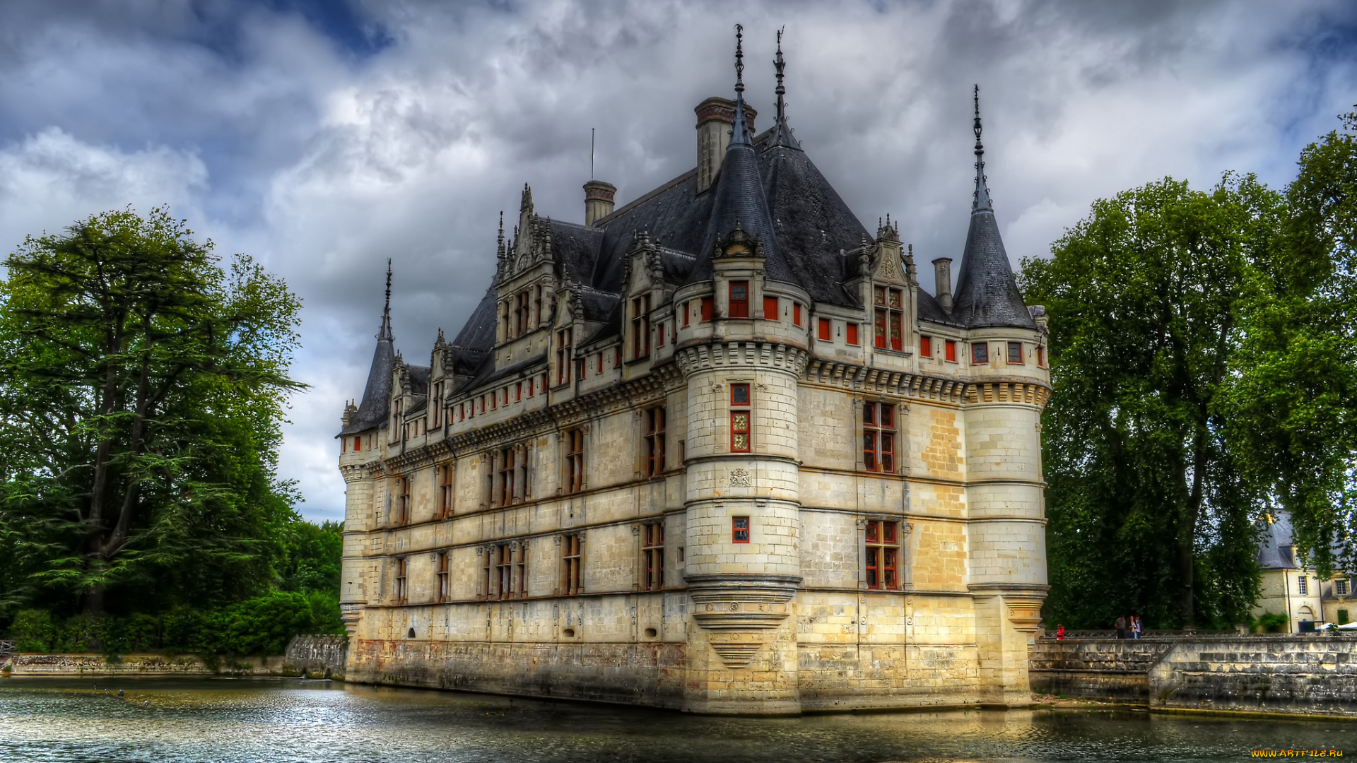 chateau, azay-le-rideau, города, -, дворцы, , замки, , крепости, отражение, замок, пруд, парк