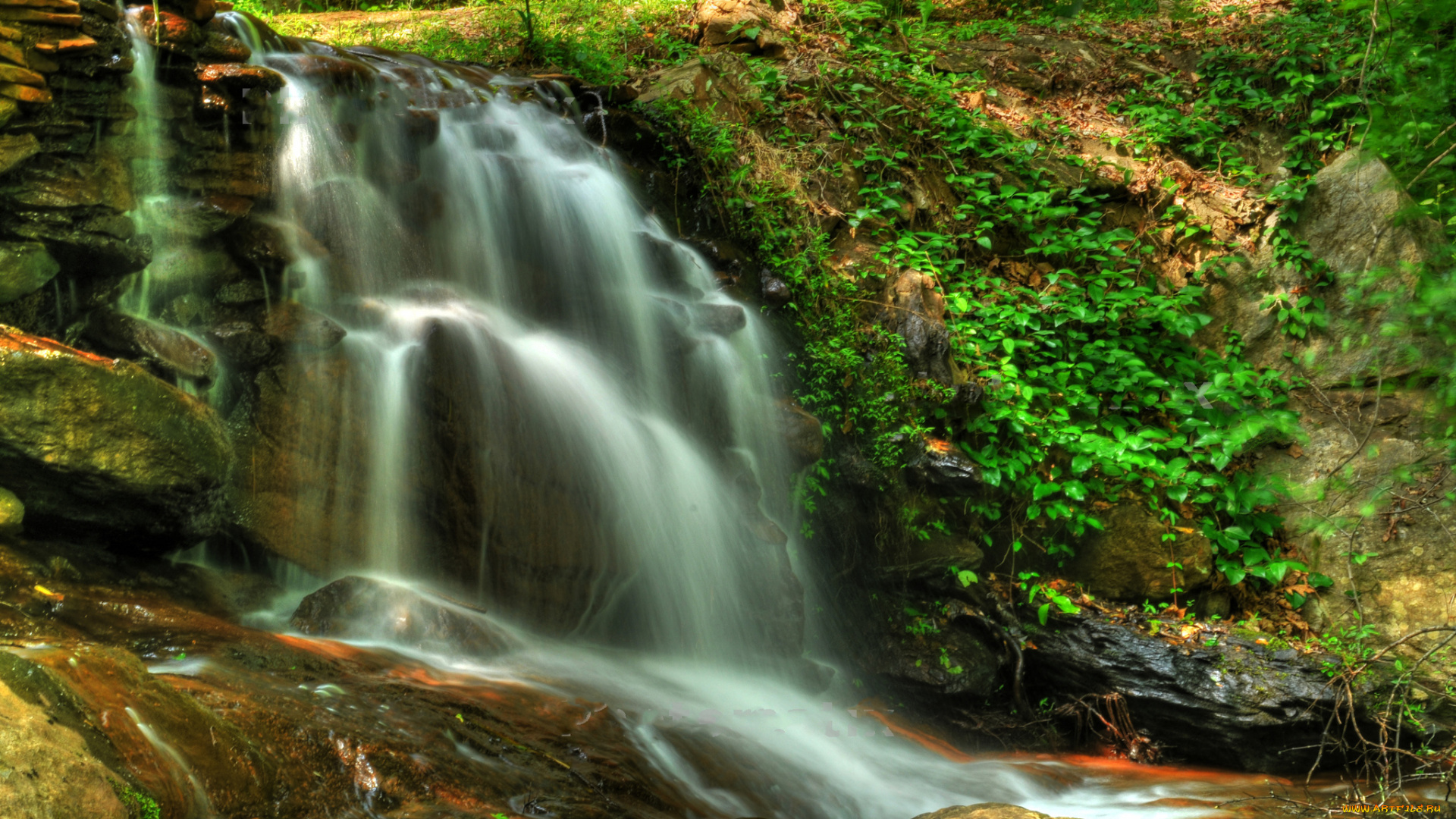 природа, водопады, река, водопад, лес