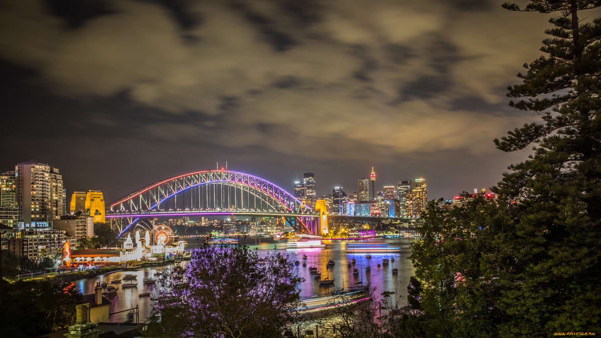 sydney, harbour, bridge, города, сидней, , австралия, гавань, ночь, огни, мост