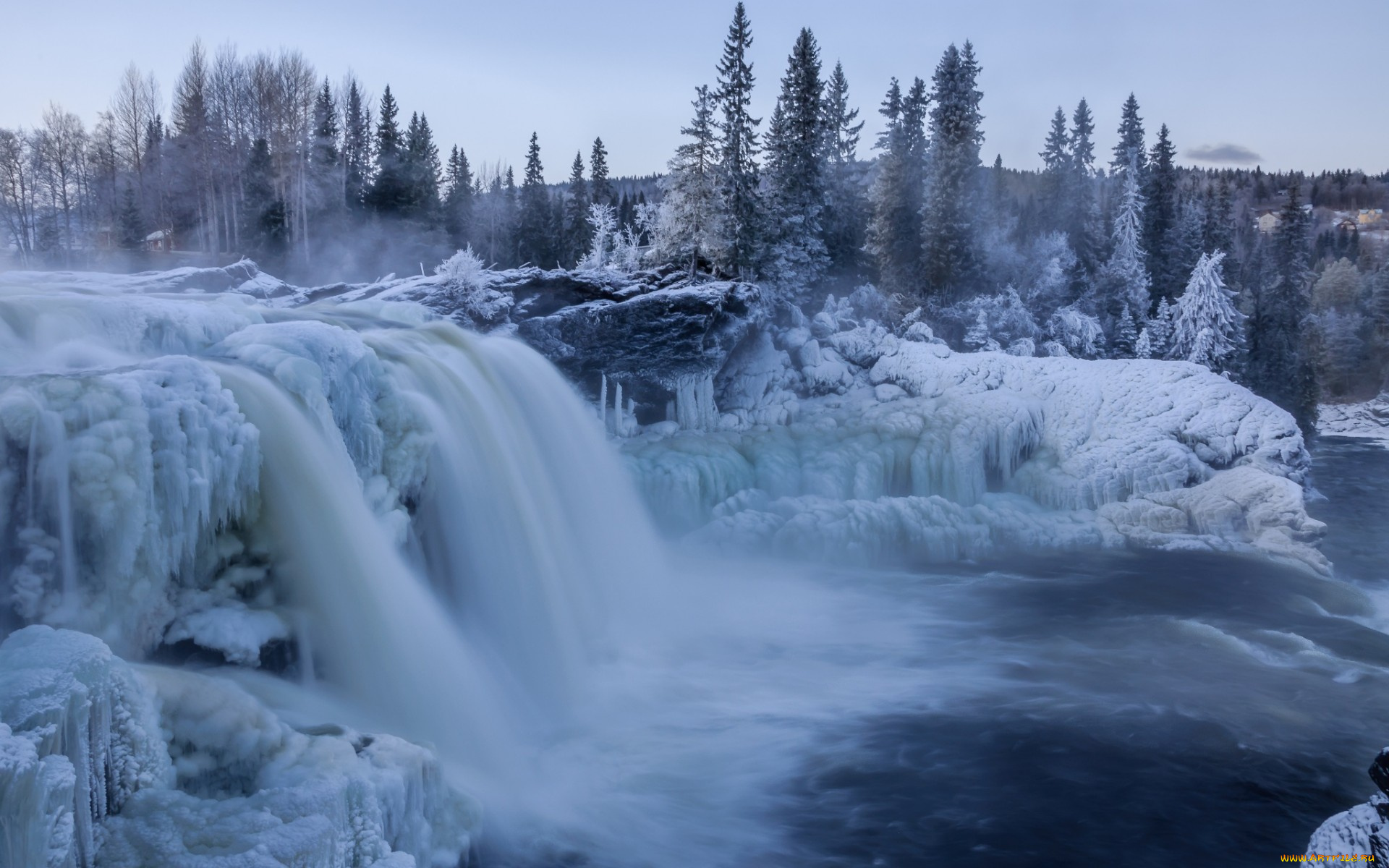 природа, зима, лед, водопад, снег