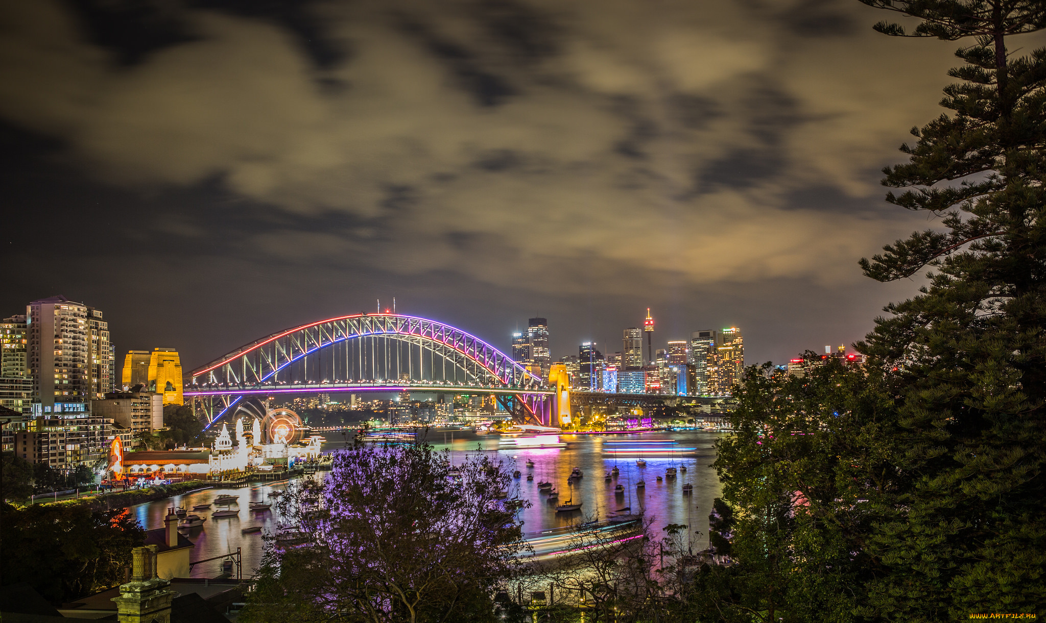 sydney, harbour, bridge, города, сидней, , австралия, гавань, ночь, огни, мост