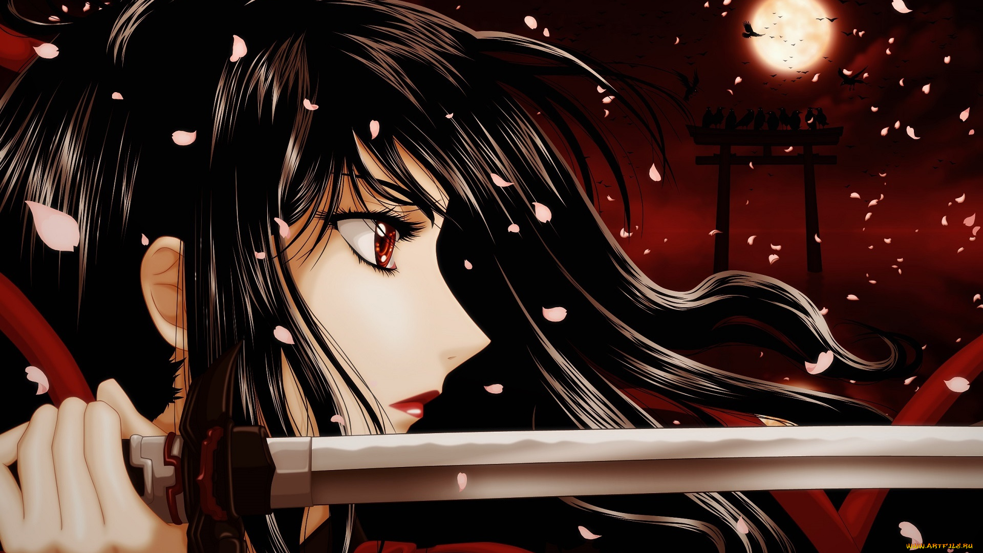 аниме, blood-c, девушка, меч