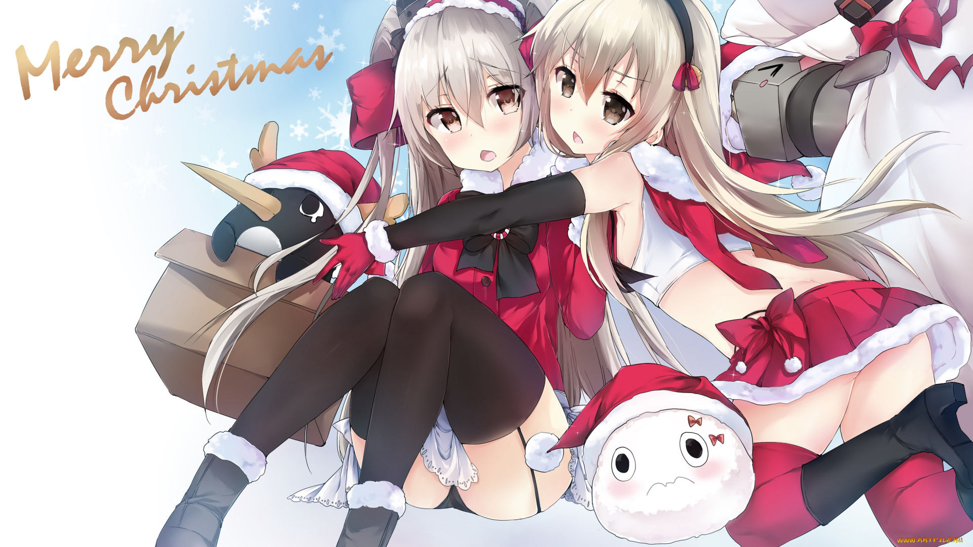 аниме, kantai, collection, rensouhou-chan, рождество, kantai, collection, девушки, арт, pimemomo, shimakaze, kancolle, amatsukaze