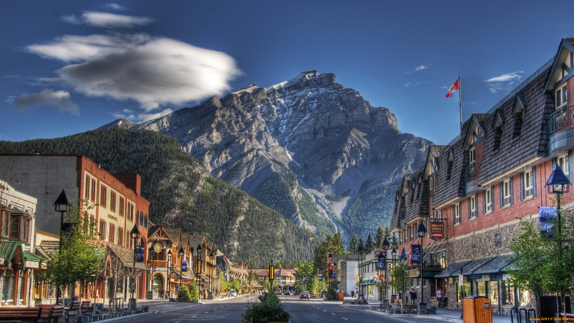 banff, canada, города, улицы, площади, набережные, пейзаж, горы, дорога