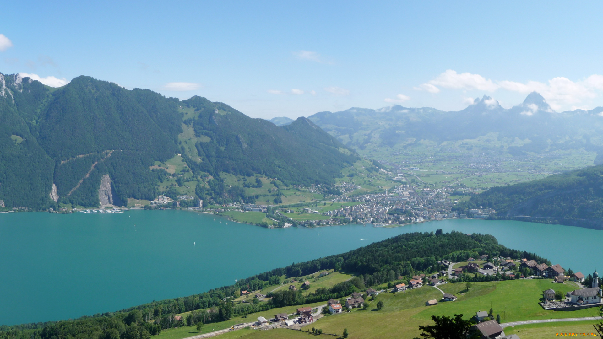 швейцария, эмметтен, города, пейзажи, город, озеро, горы