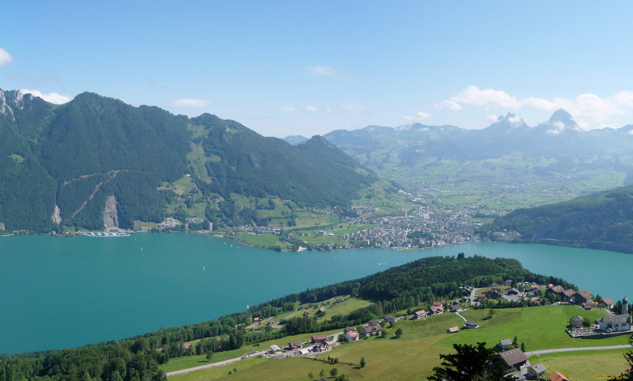 швейцария, эмметтен, города, пейзажи, город, озеро, горы