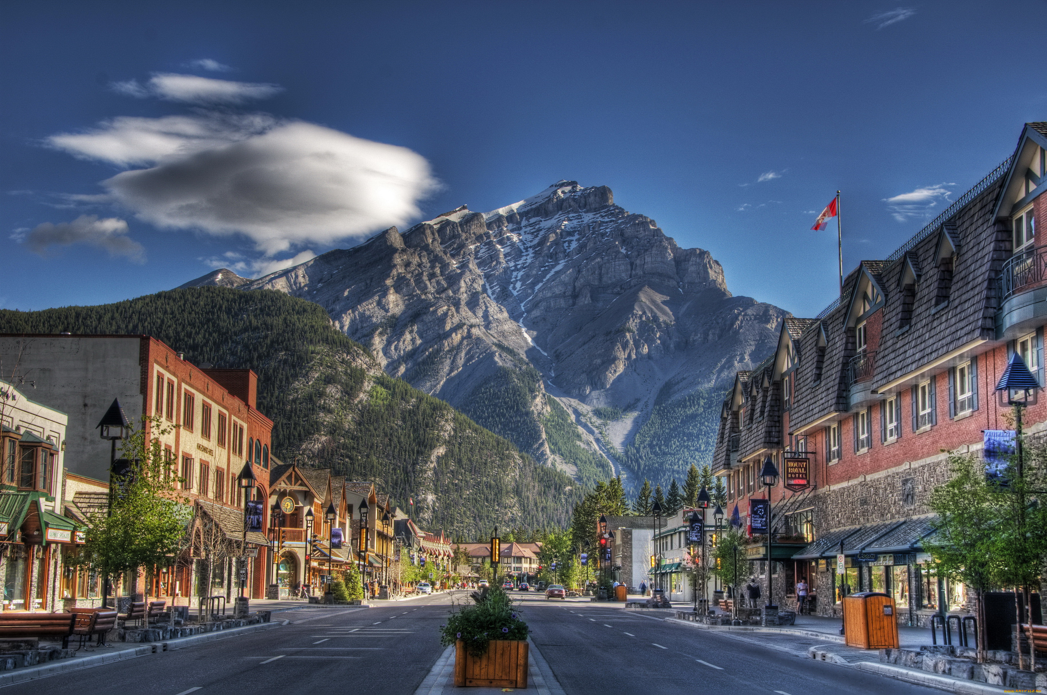 banff, canada, города, улицы, площади, набережные, пейзаж, горы, дорога