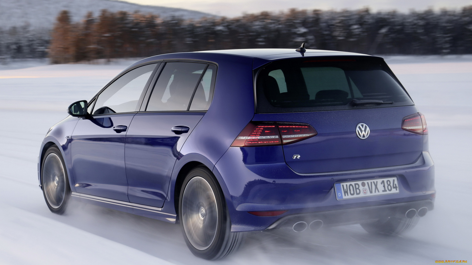 автомобили, volkswagen, снег, golf, r, 3-door, typ, 5g, 2013, синий