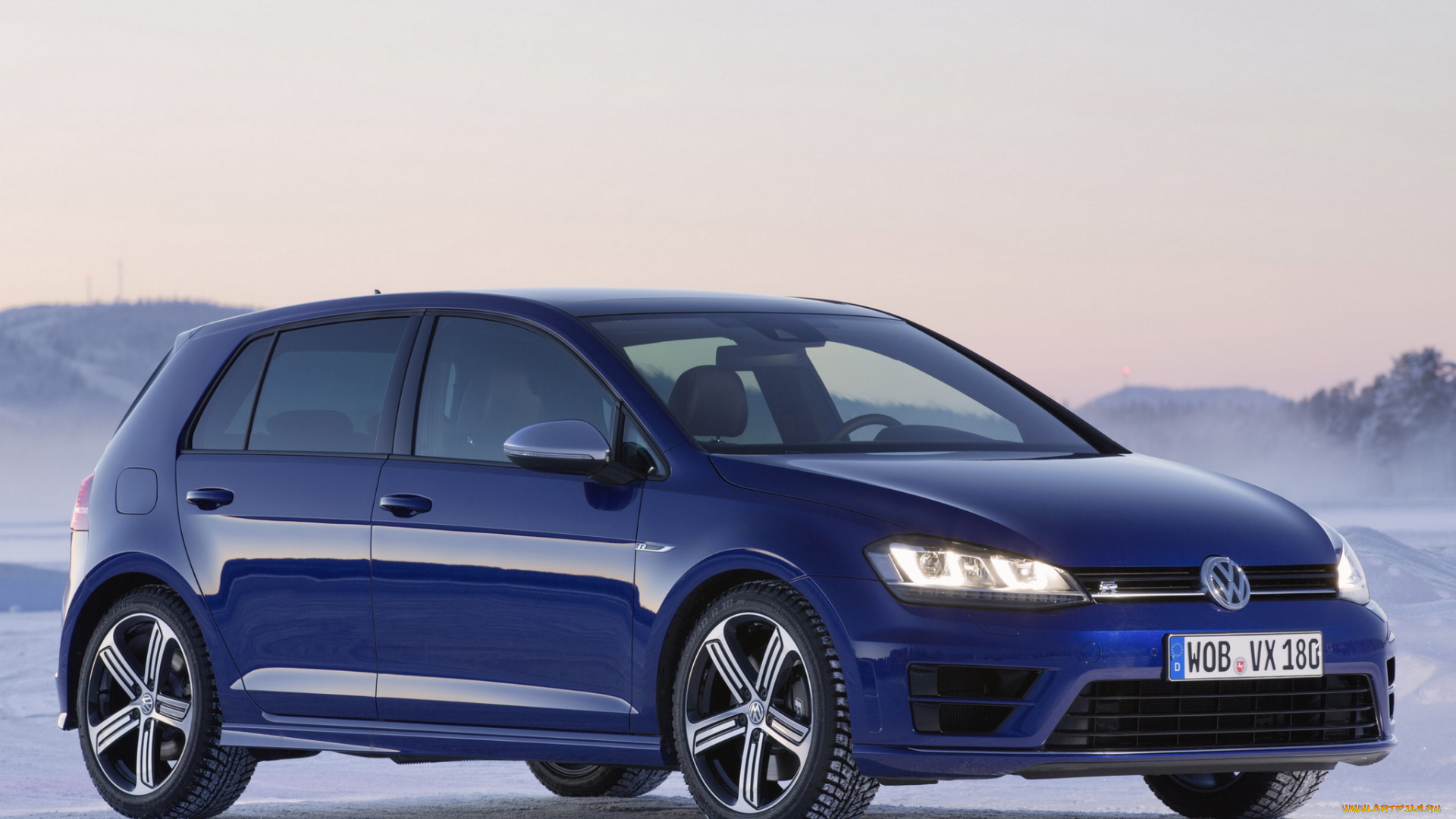 автомобили, volkswagen, снег, golf, r, 3-door, typ, 5g, 2013, синий