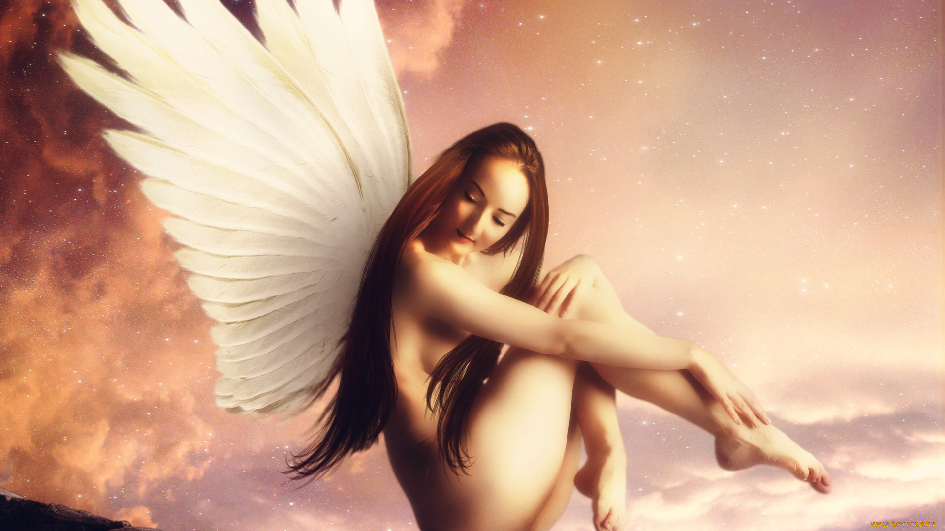 фэнтези, ангелы, девушка, ангел, крылья, шатенка
