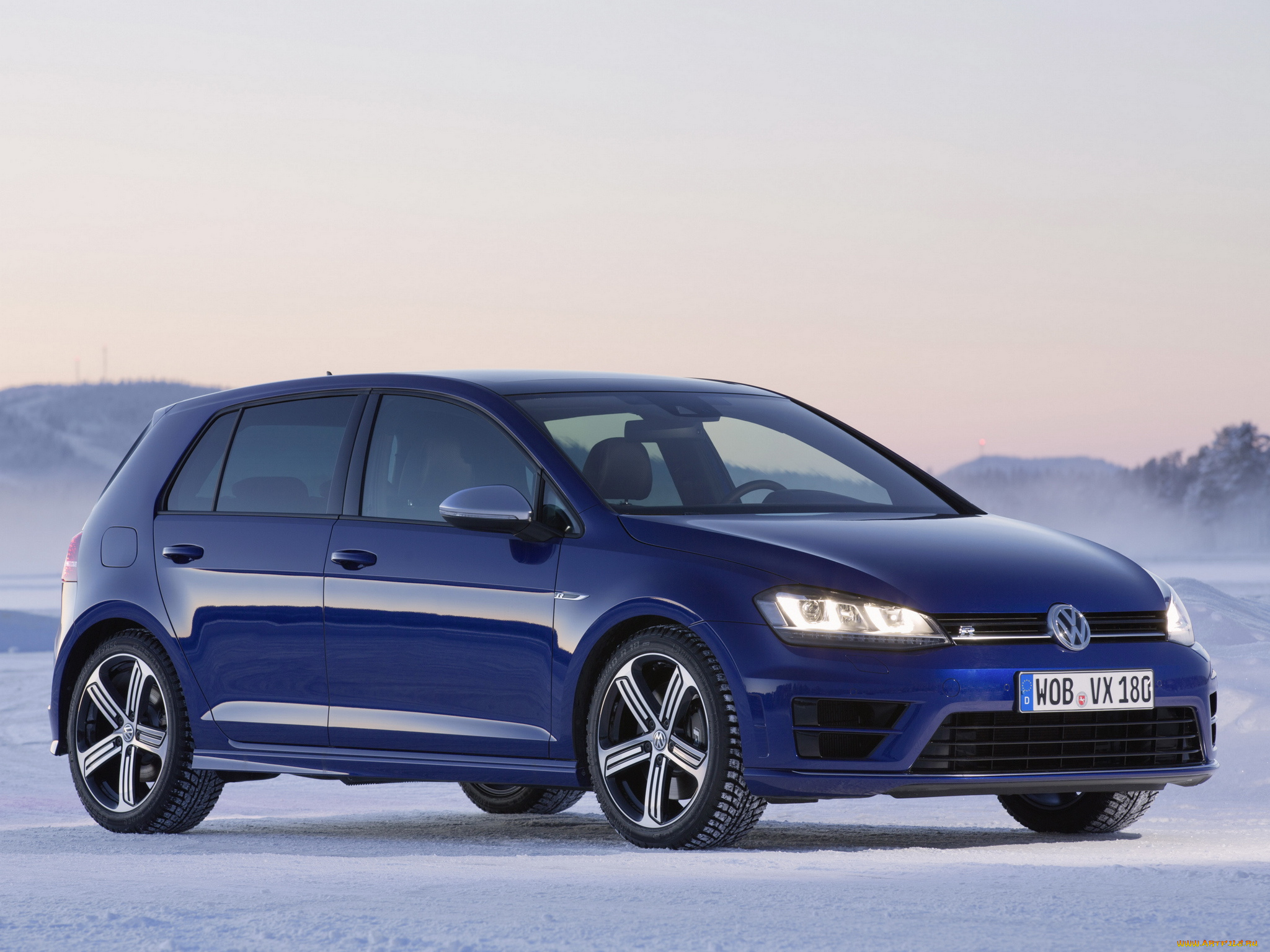 автомобили, volkswagen, снег, golf, r, 3-door, typ, 5g, 2013, синий