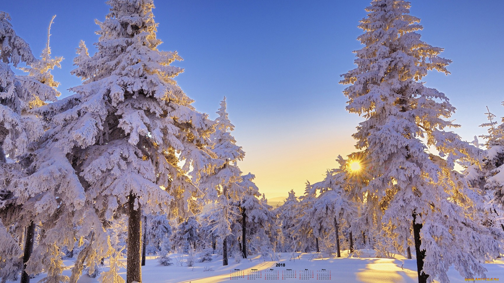 календари, природа, снег, деревья, 2018