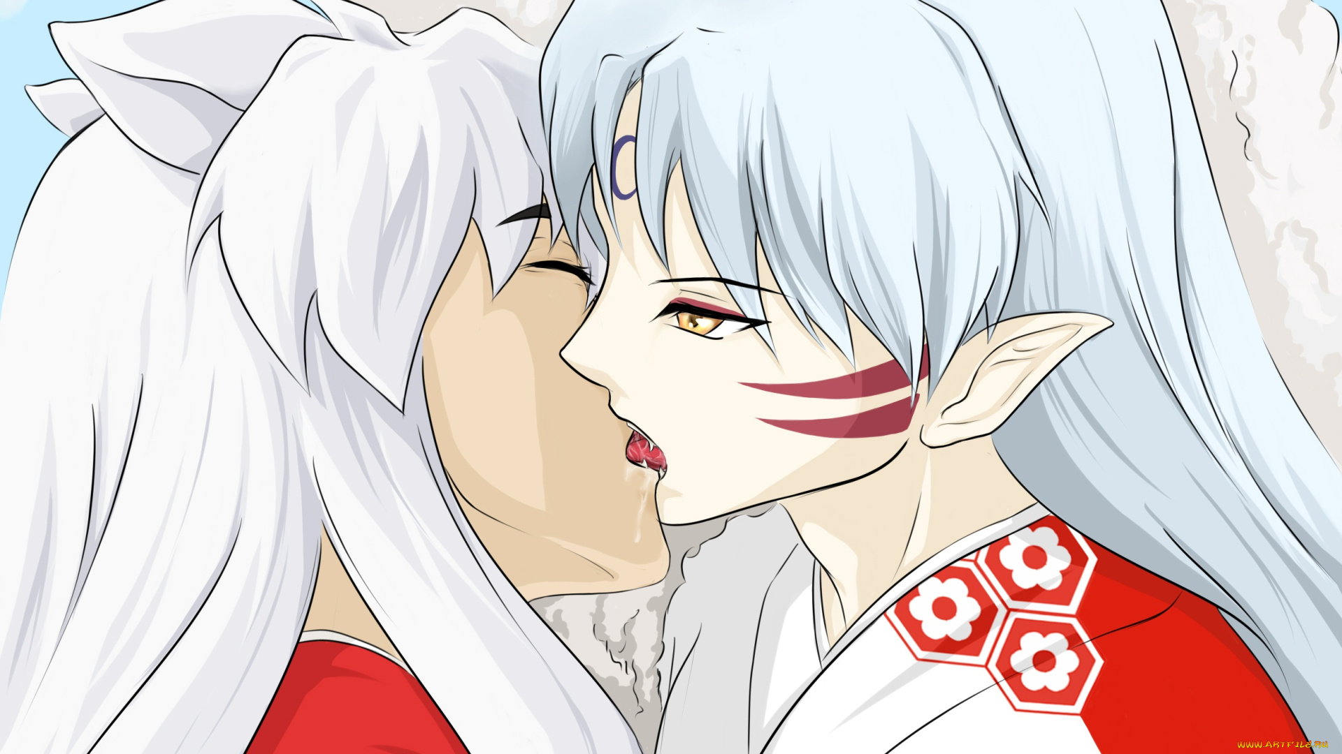 аниме, inuyasha, инуяша, сешоумару, поцелуй, братья