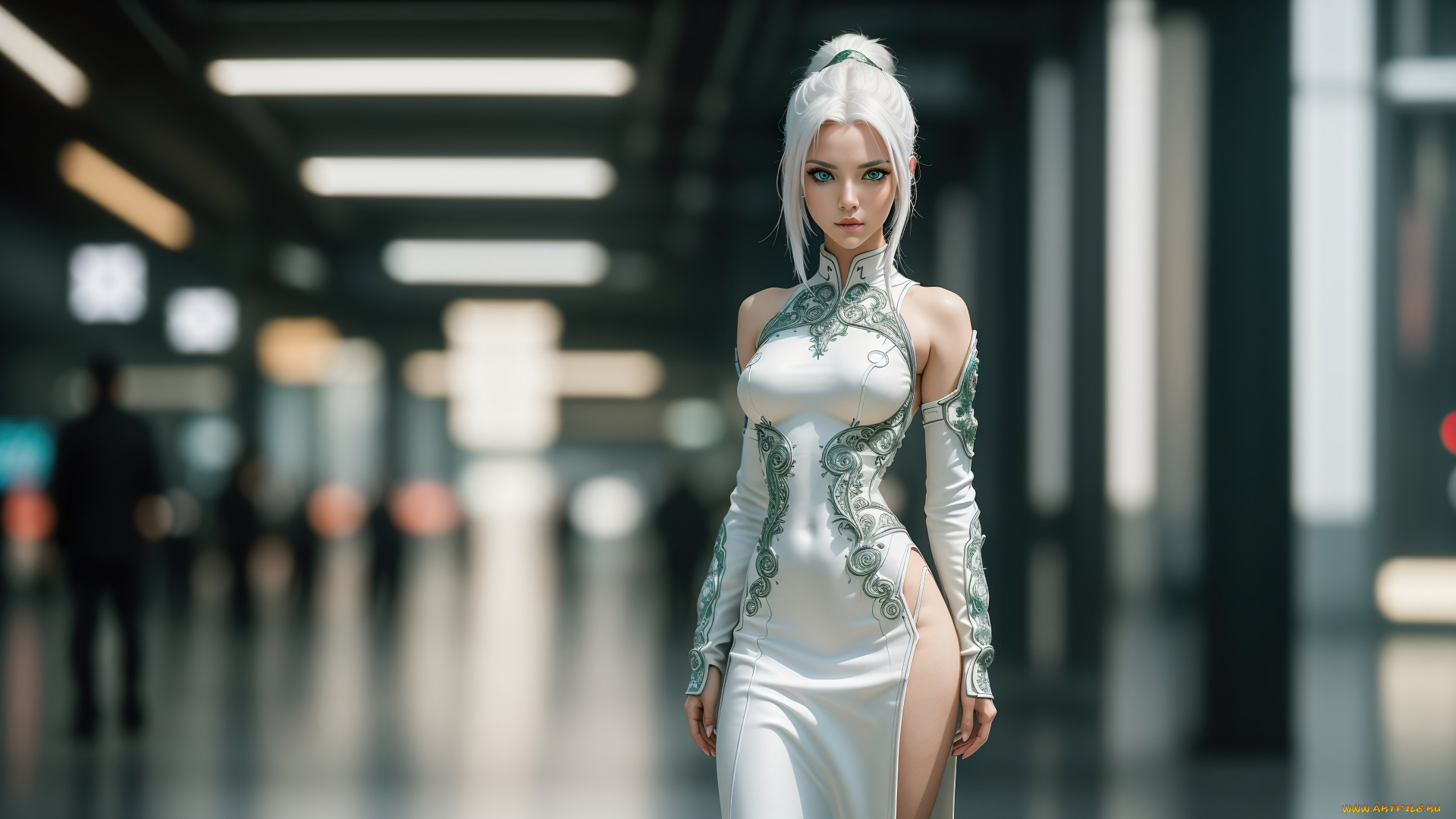 3д, 3д, графика, люди, , people, girl, fantasy, dress, art, digital, white, hair