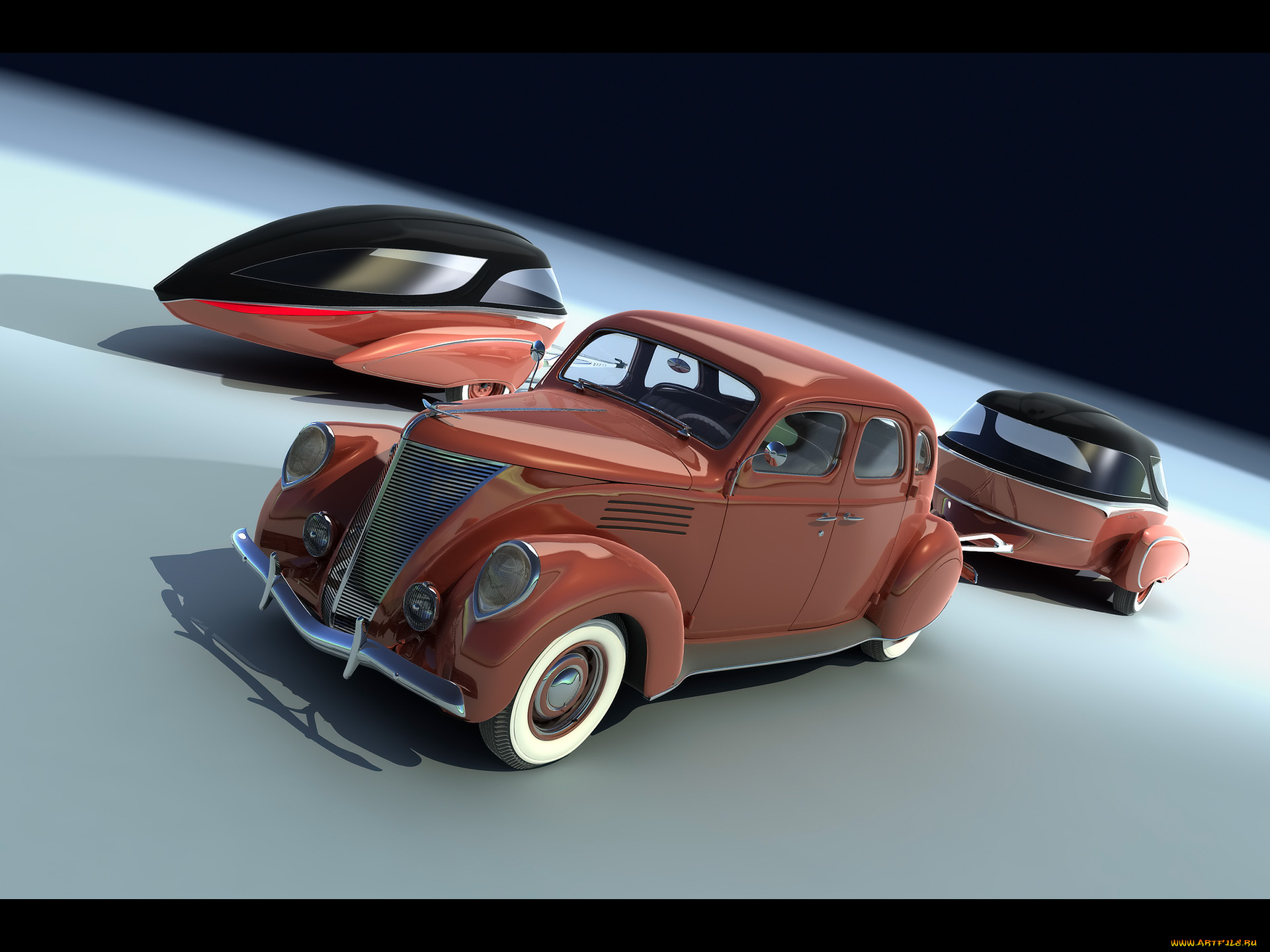 retro, caravan, of, bo, zolland, 1940, ford, автомобили, 3д