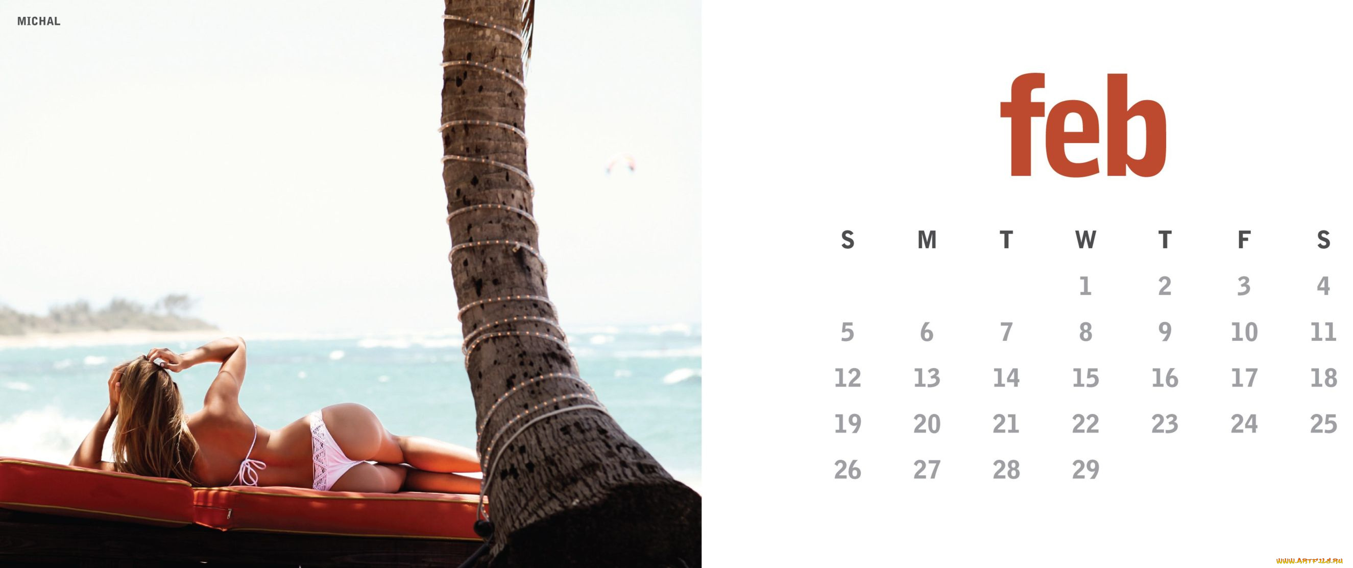 календари, девушки, пляж, купальник, спина, пальма
