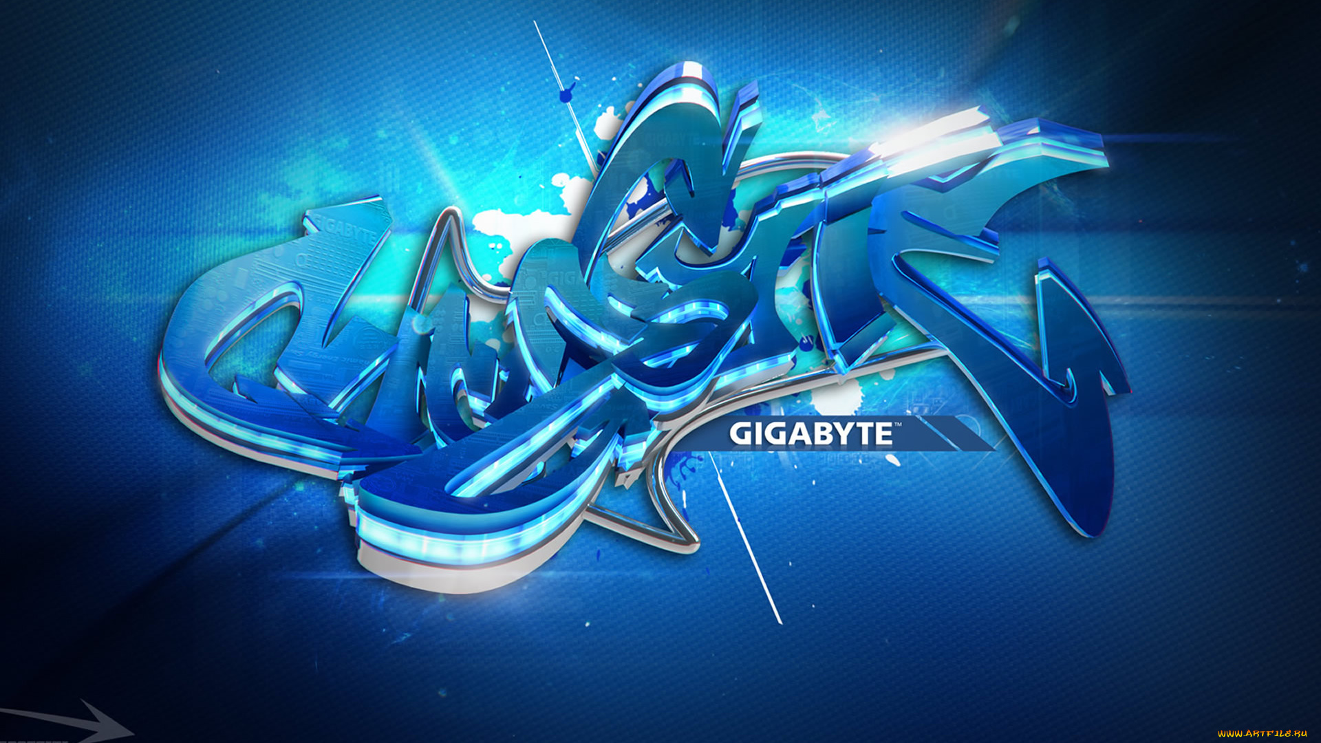 gigabyte, компьютеры, unknown, разное, неон, графити, синий, голубой