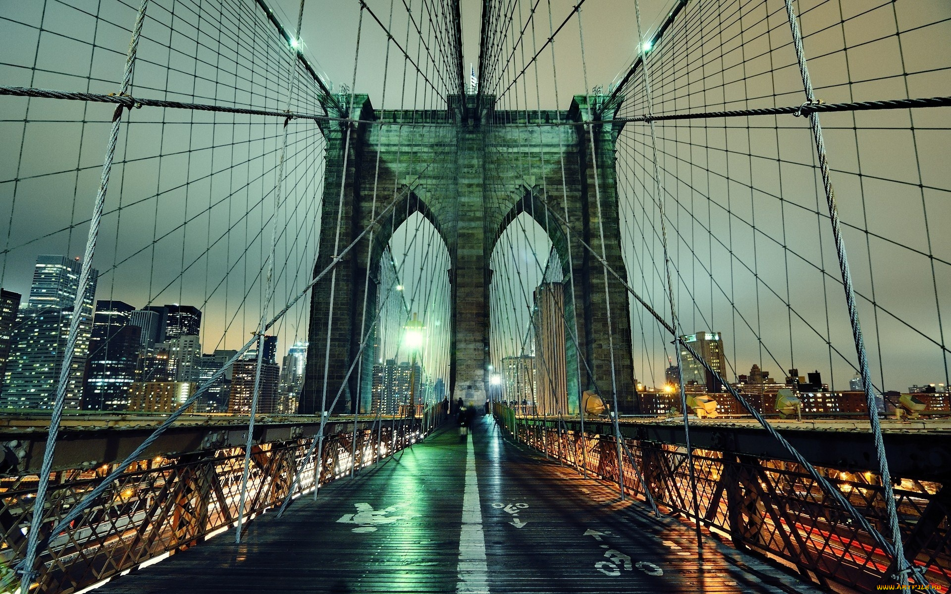 new, york, города, нью, йорк, сша, огни, мост