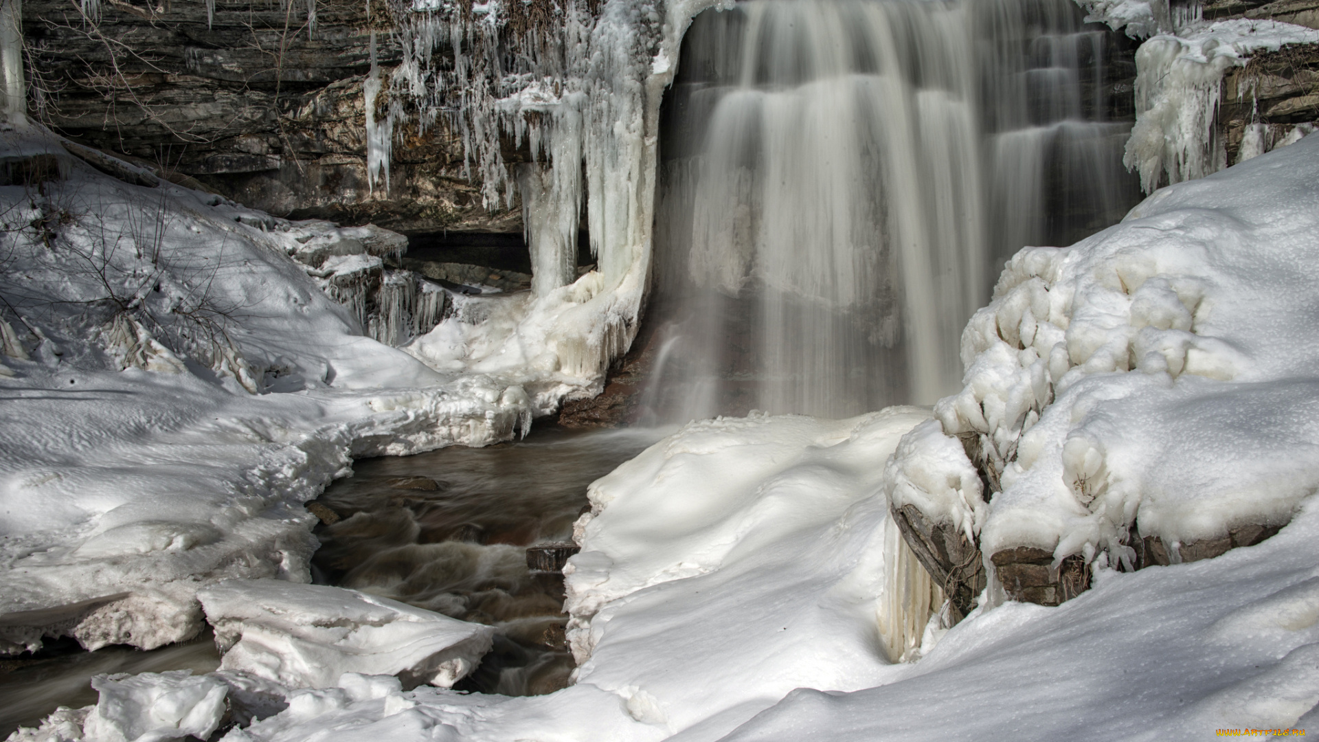 grindstone, falls, , waterdown, ontario, природа, водопады, зима, лед, снег, водопад