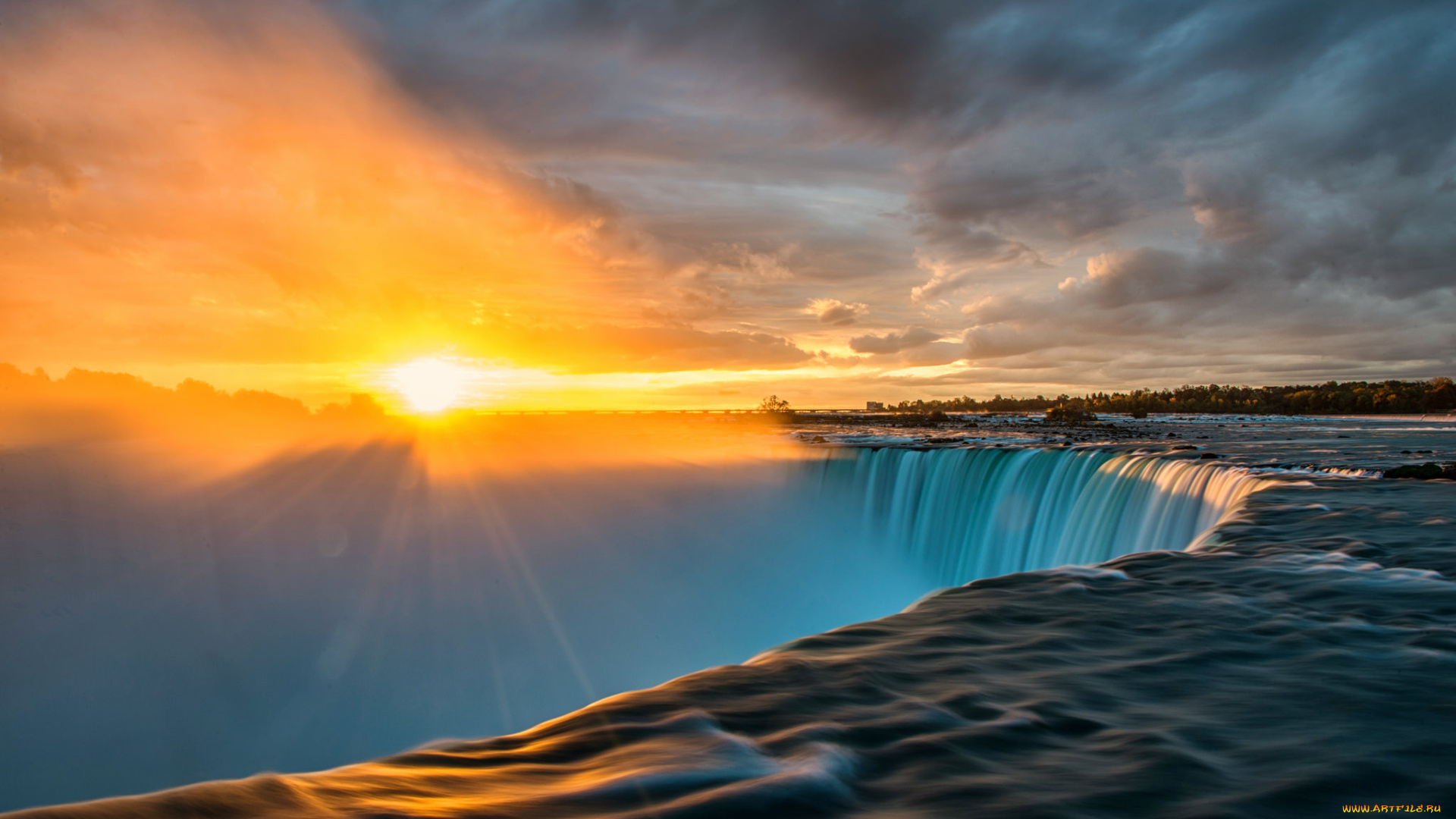 niagara, falls, sunrise, природа, водопады, водопад, восход, река, тучи