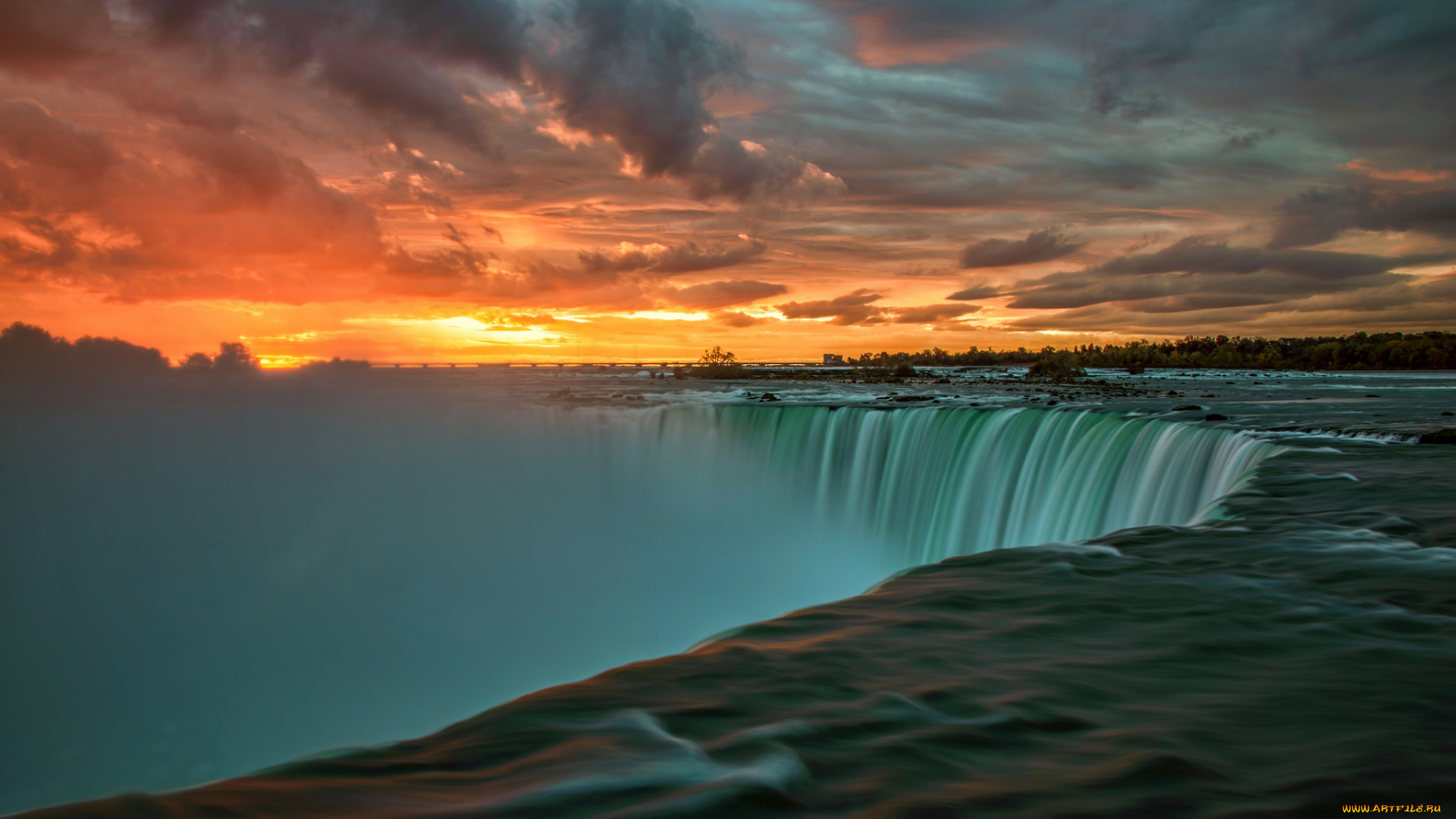 sunrise, at, niagara, falls, , ontario, природа, водопады, рассвет, тучи, река, водопад