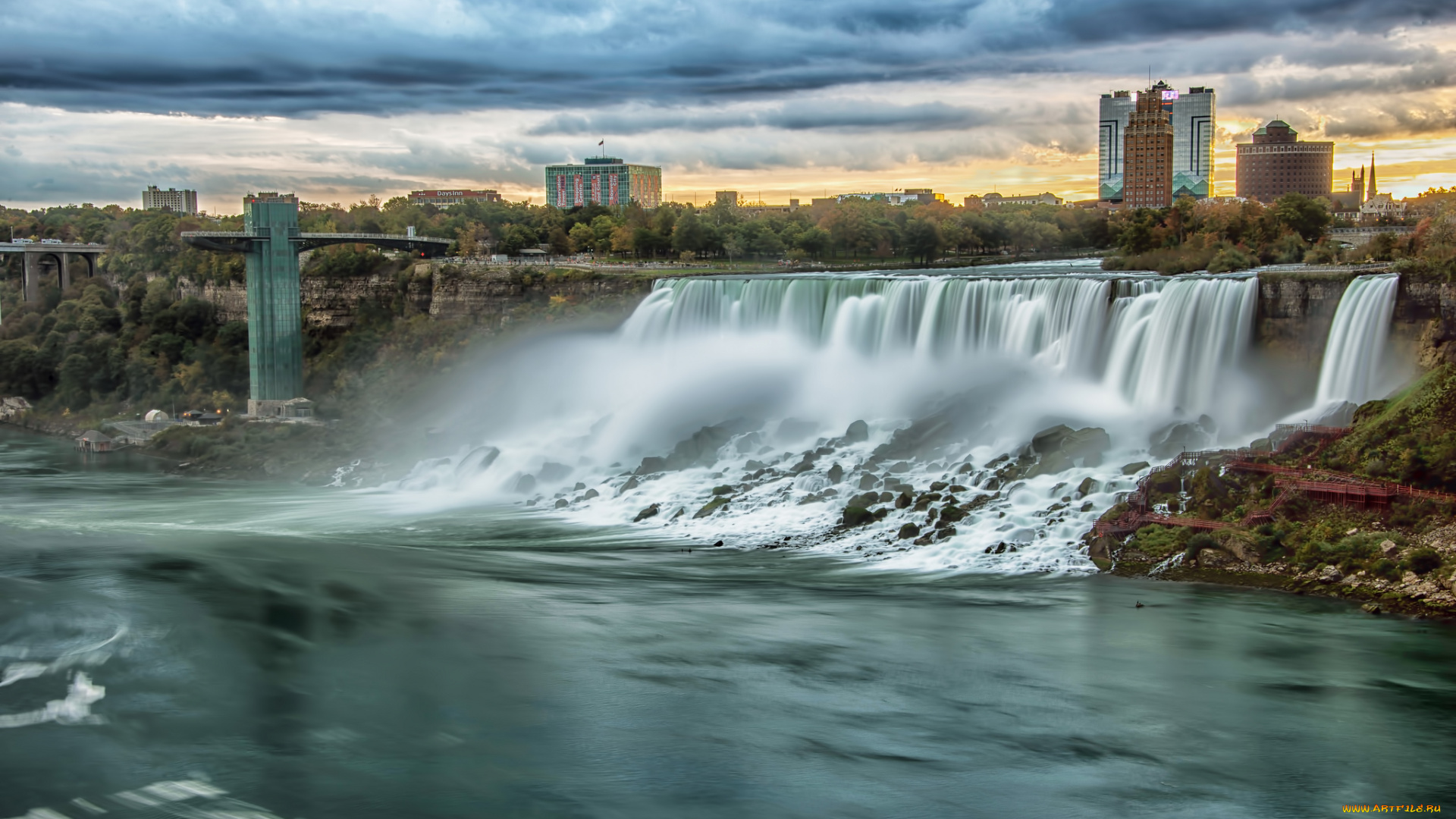 sunrise, over, niagara, falls, , ontario, природа, водопады, река, водопад, обрыв