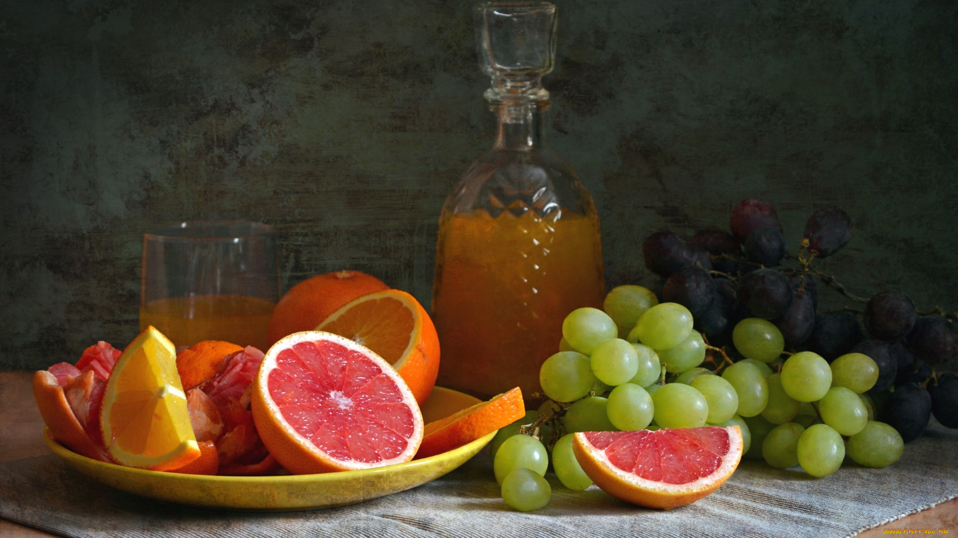 еда, фрукты, , ягоды, натюрморт, цитрусы, грейпфрут, апельсин, виноград, сок
