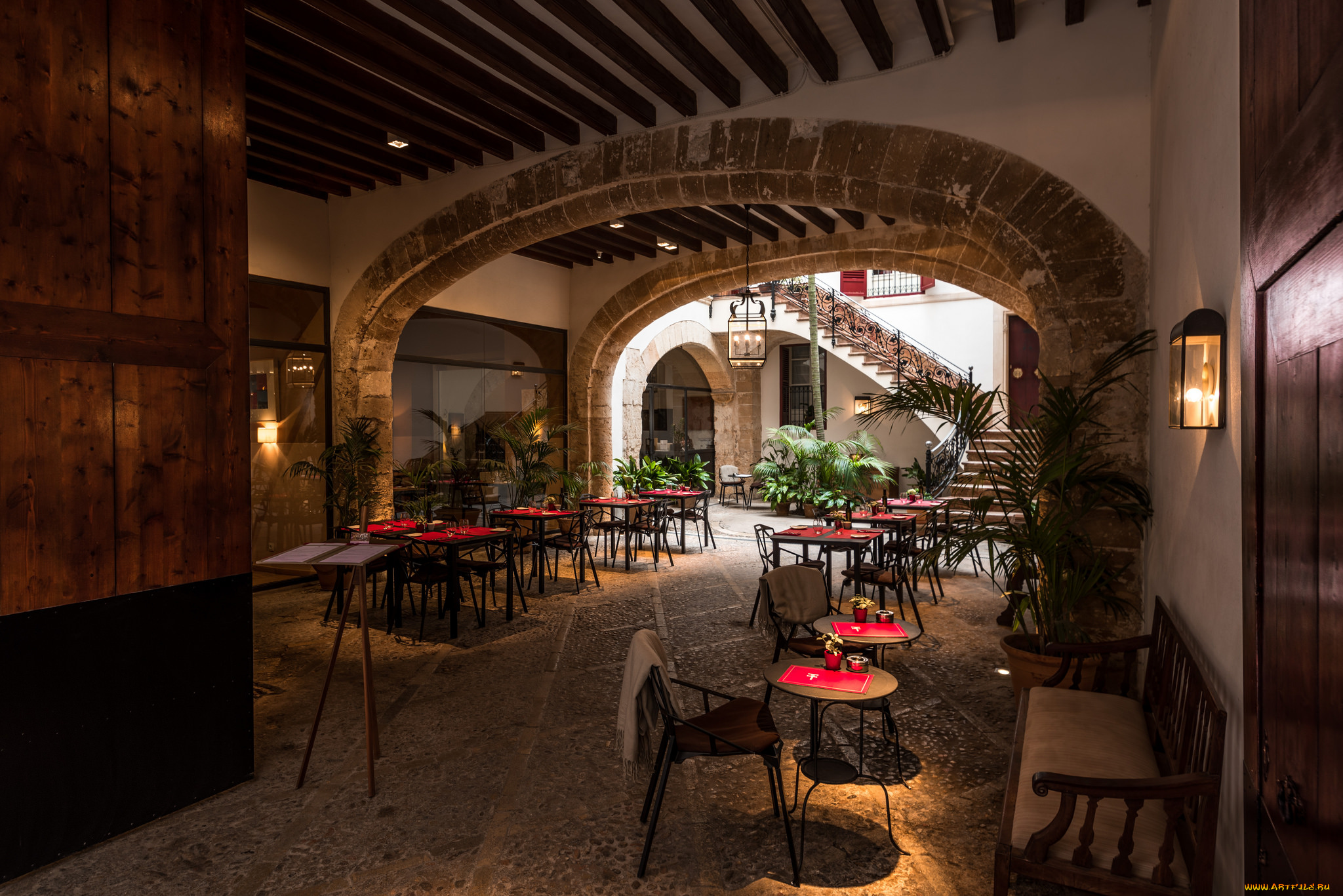 palma, de, mallorca, -, courtyard, интерьер, кафе, , рестораны, , отели, дворик, столики