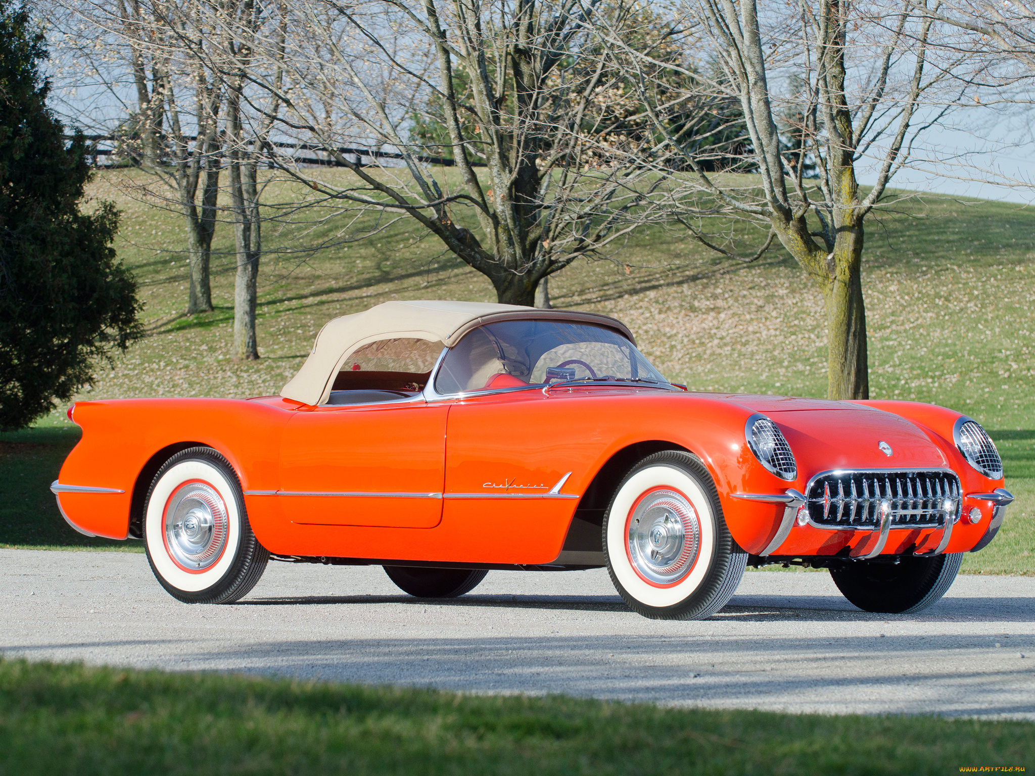 corvette, c1, 1955, автомобили, corvette, c1, 1955, оранжевый
