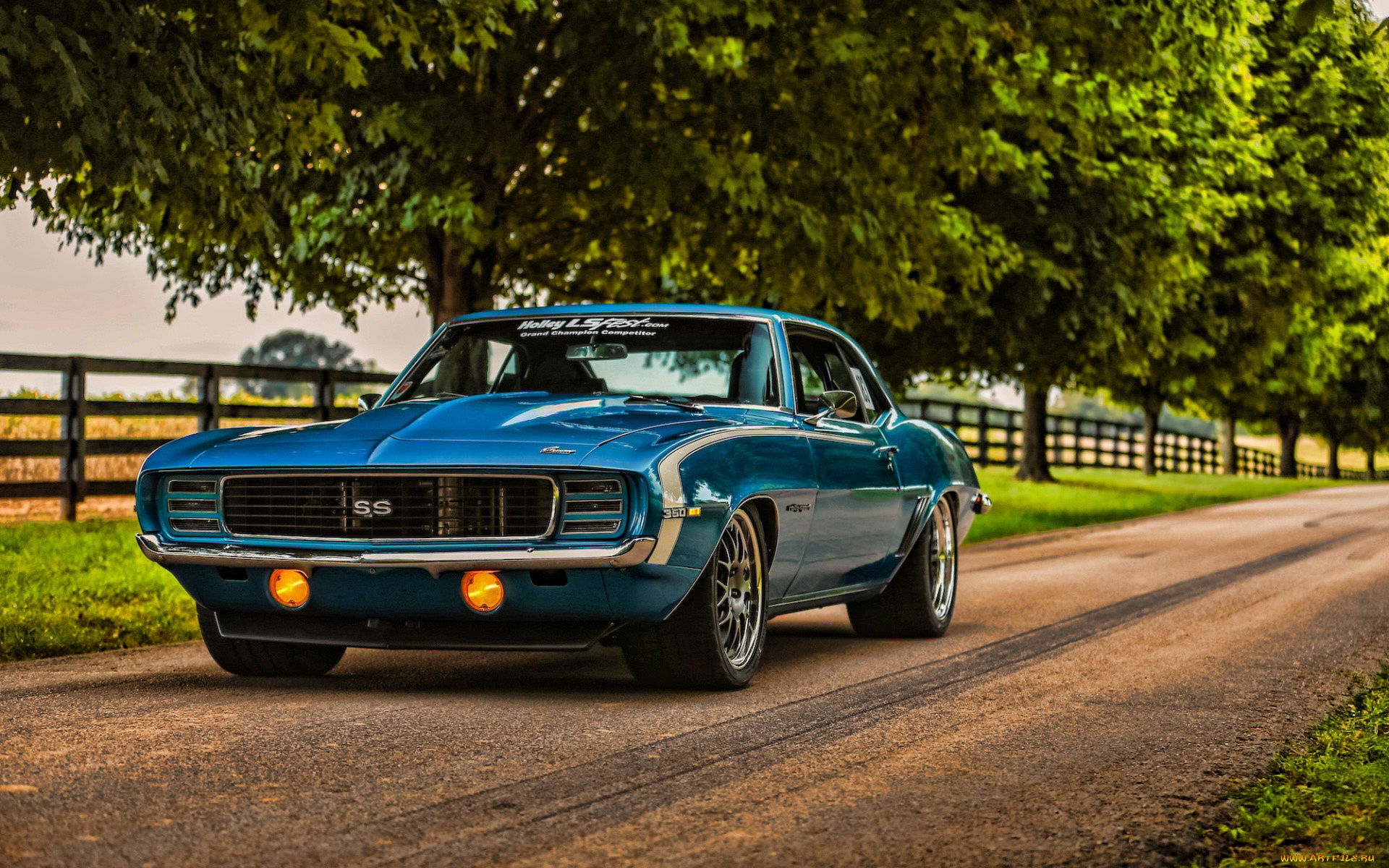 1969, chevrolet, camaro, rs, автомобили, camaro, hdr, шевроле, синий, мускул, кар, дорога, американские, 1969