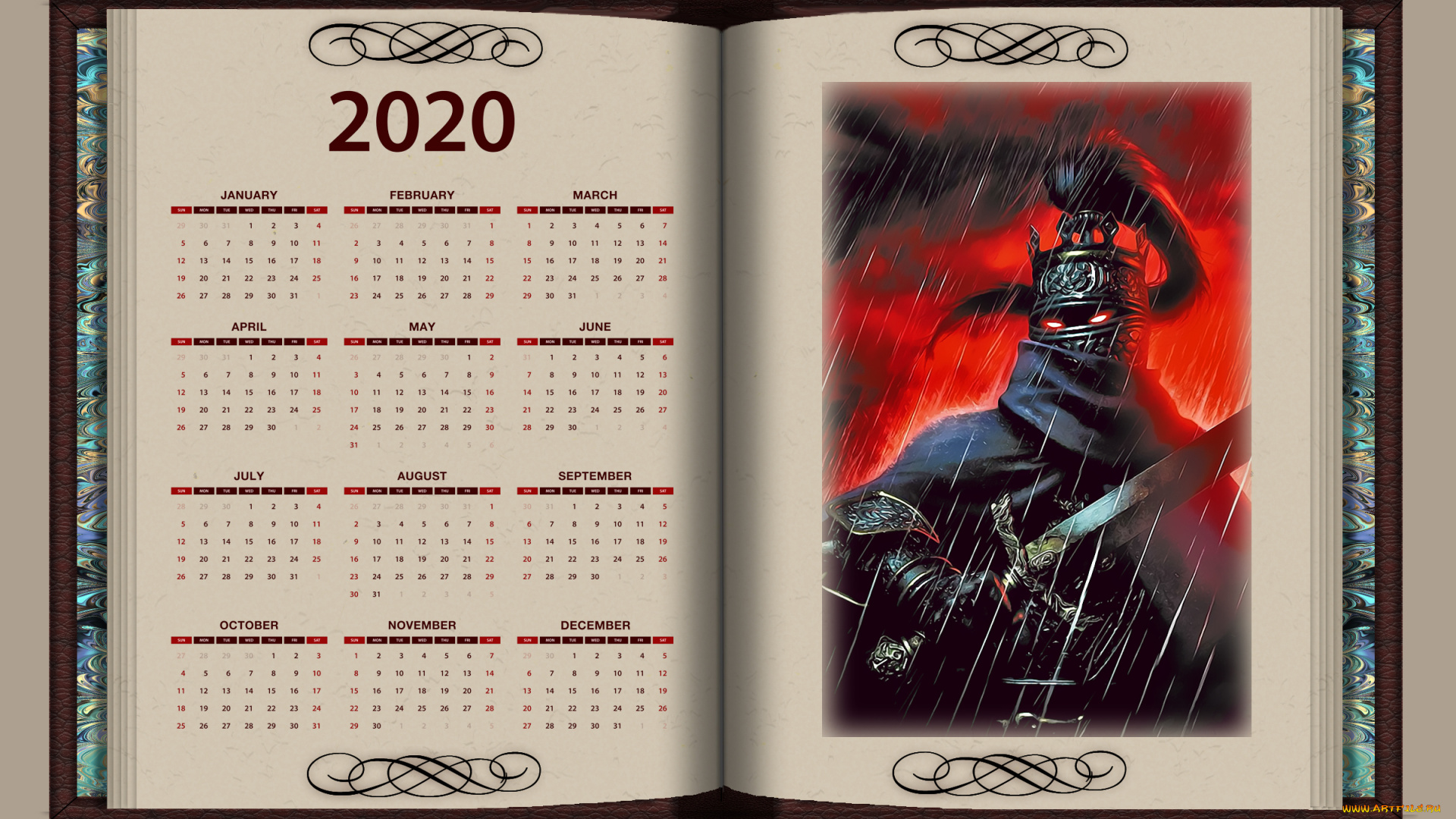 календари, фэнтези, книга, оружие, шлем, calendar, 2020