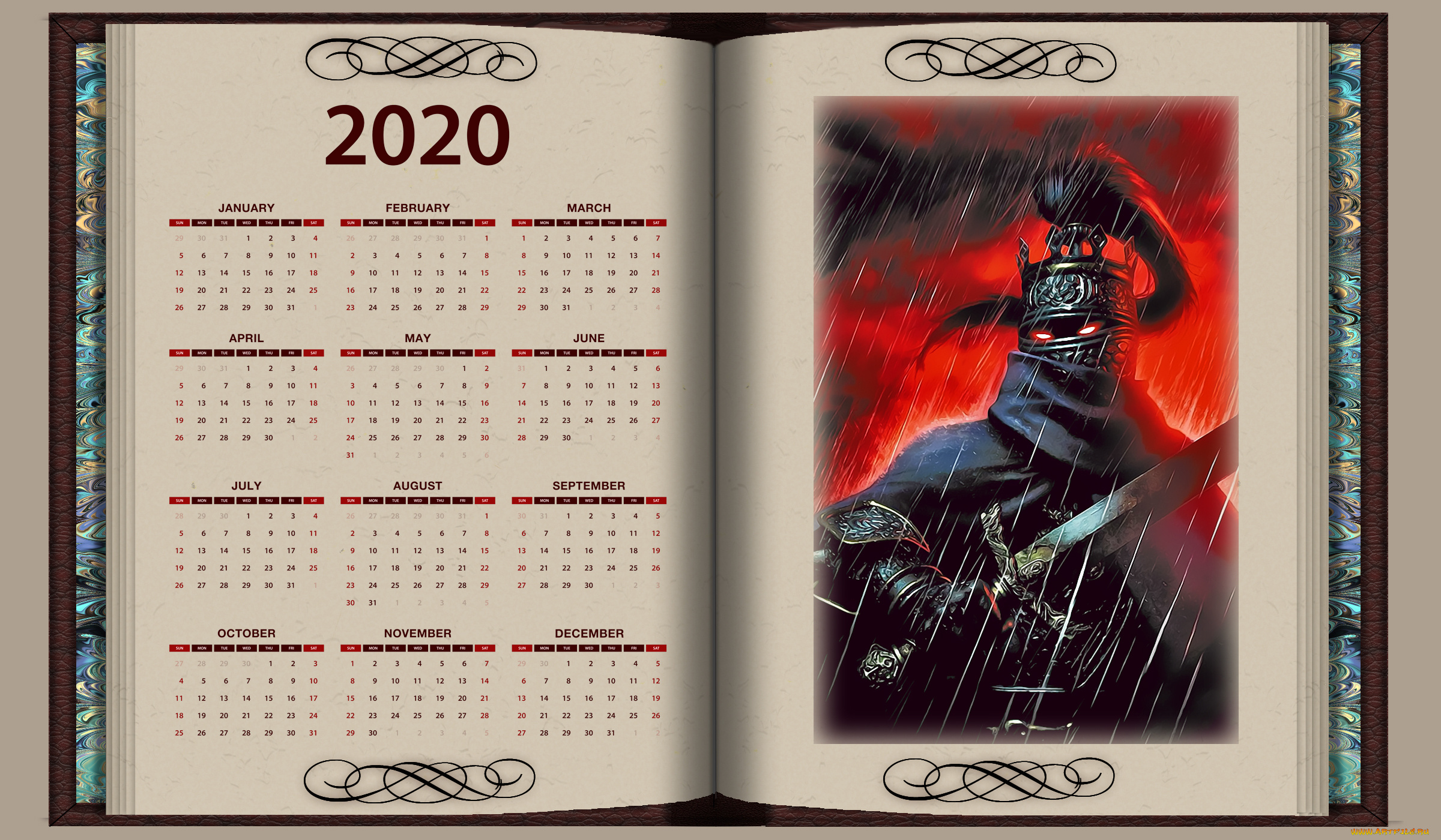 календари, фэнтези, книга, оружие, шлем, calendar, 2020