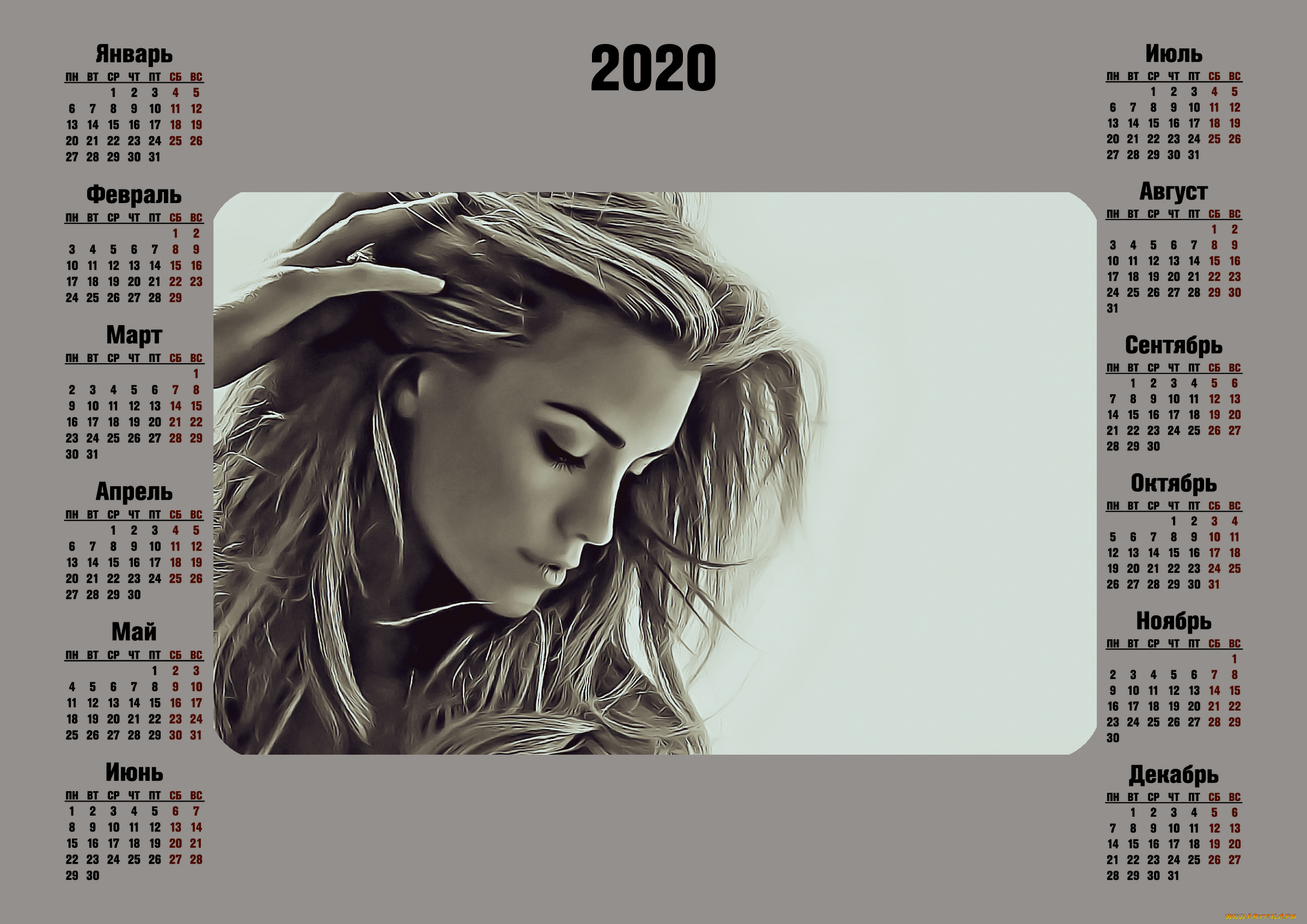 календари, компьютерный, дизайн, лицо, девушка, женщина, профиль, calendar, 2020